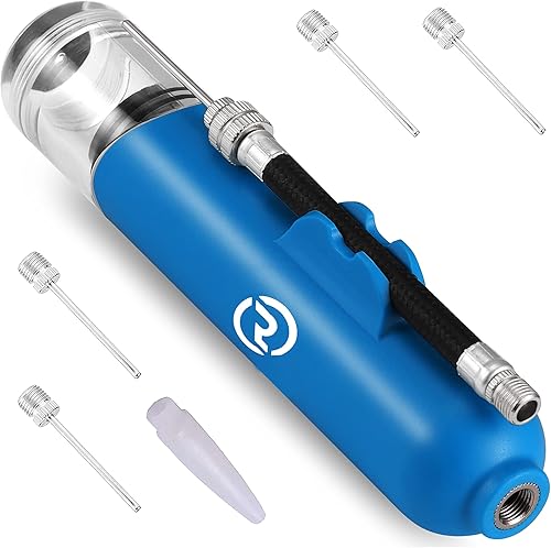 Miniatura 18 de Bomba de pelota para pelotas deportivas – 5 agujas – Bomba de baloncesto, bomba de pelota de fútbol – Bomba de aire para pelotas, voleibol, Rojo