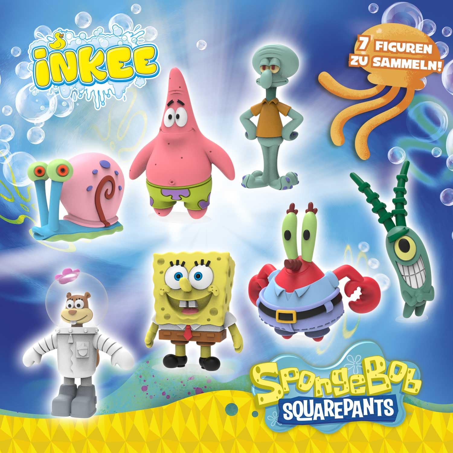 INKEE SpongeBob SquarePants confezione da 5 bombe da bagno per bambini con sorpresa - figure collezionabili di SpongeBob - 5x sfere da bagno da 80 g al gusto di gomma da masticare e olio di jojoba