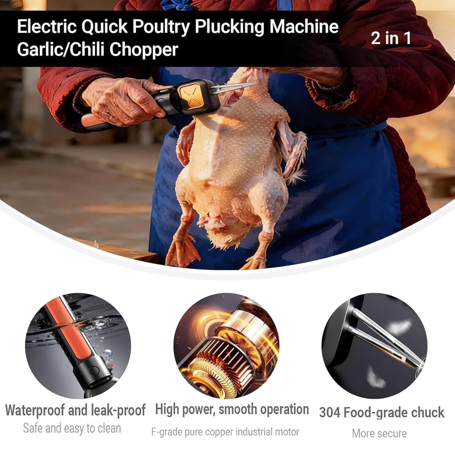 Strumento Automatico 2 In 1 Per La Spennatura Del Pollame, Macchina Elettrica Per La Spennatura Del Pollo, Con Funzione Tritatutto Per Aglio, Mandrino Rimovibile, Per Pollo, Anatra, Oca, Tacchino