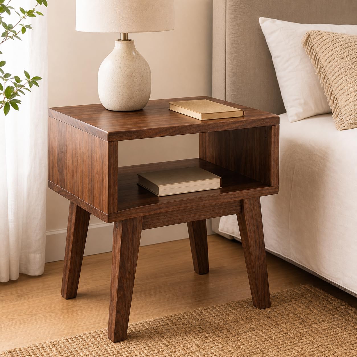 Solid Wood Bedside Table,Wooden Bedside Table for Bedroom Nightstand Lamp Side Table Modern Nightstands (Walnut Brown)-image-35
