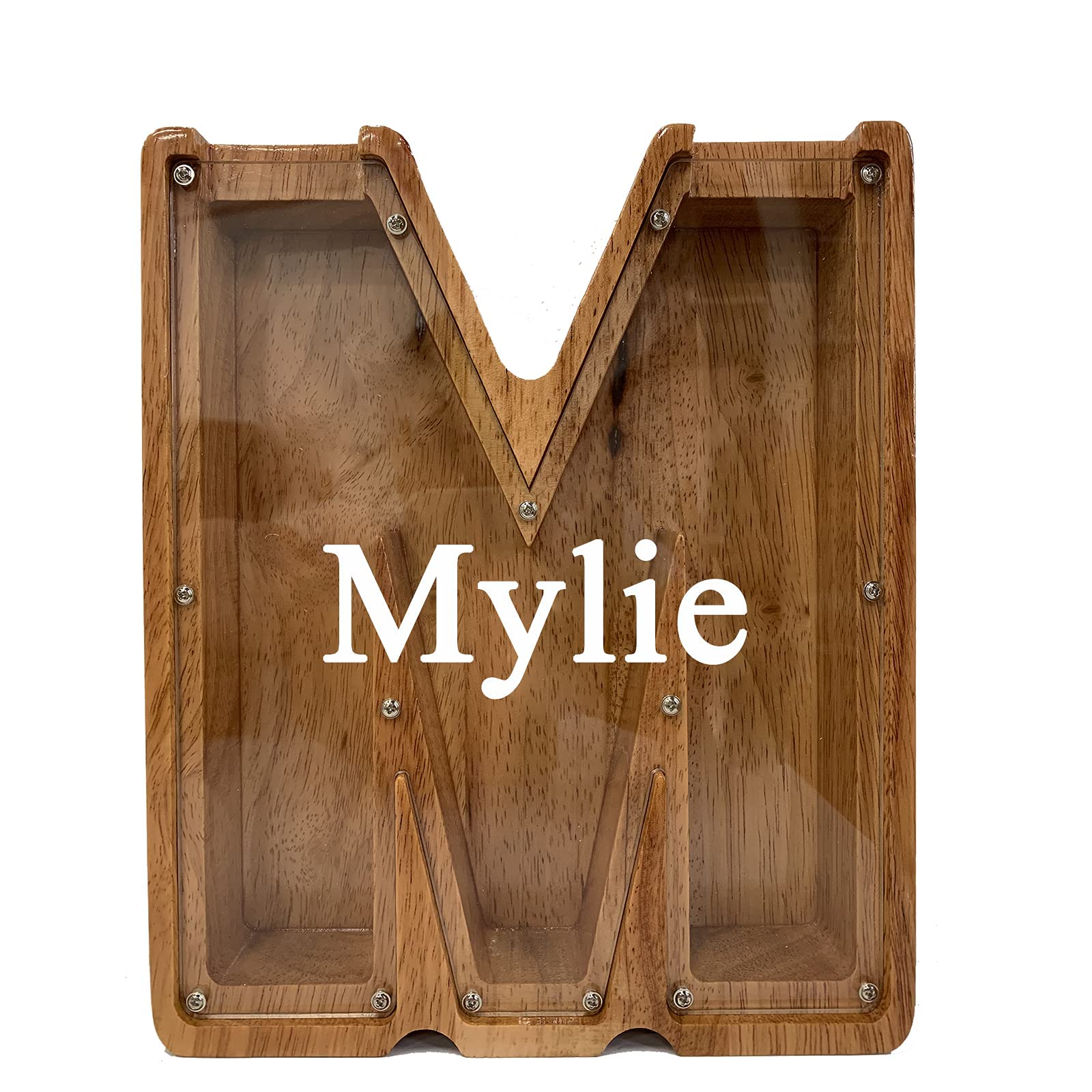 Personalized 12" Extra Large Wooden Letter Piggy Bank for Kids Boys Girls, (Laser Engraved Name) Custom Initial Letter Shape Piggy Bank, Alphabet Coin