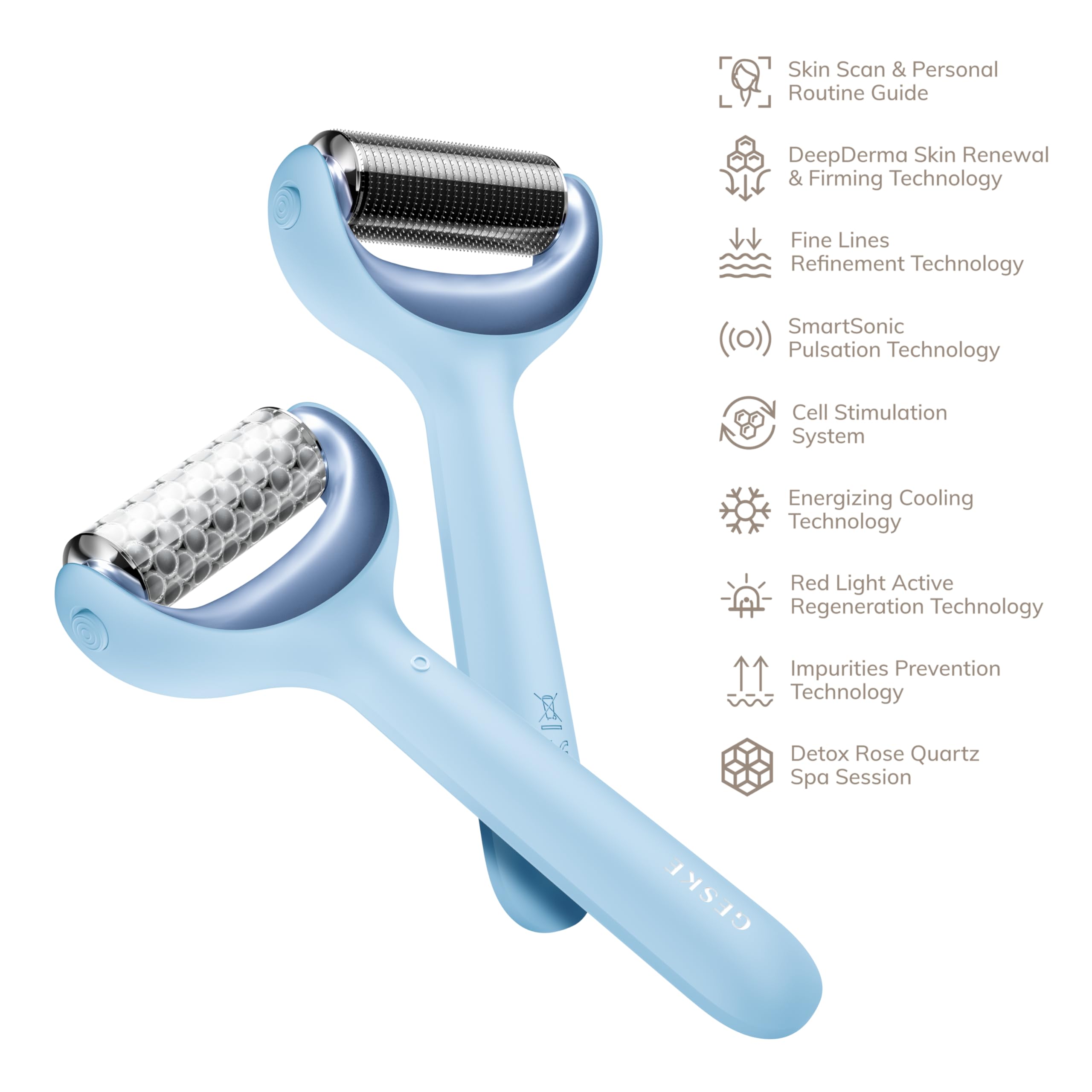 GESKE | SmartAppGuided™ MicroNeedle Face & Body Roller | 9 in 1 | Derma Roller | mit Rosenquartz- & Kühlaufsatz | Elektrisches Microneedling-Gerät | Nadelroller | Beauty Roller für Gesicht und Körper