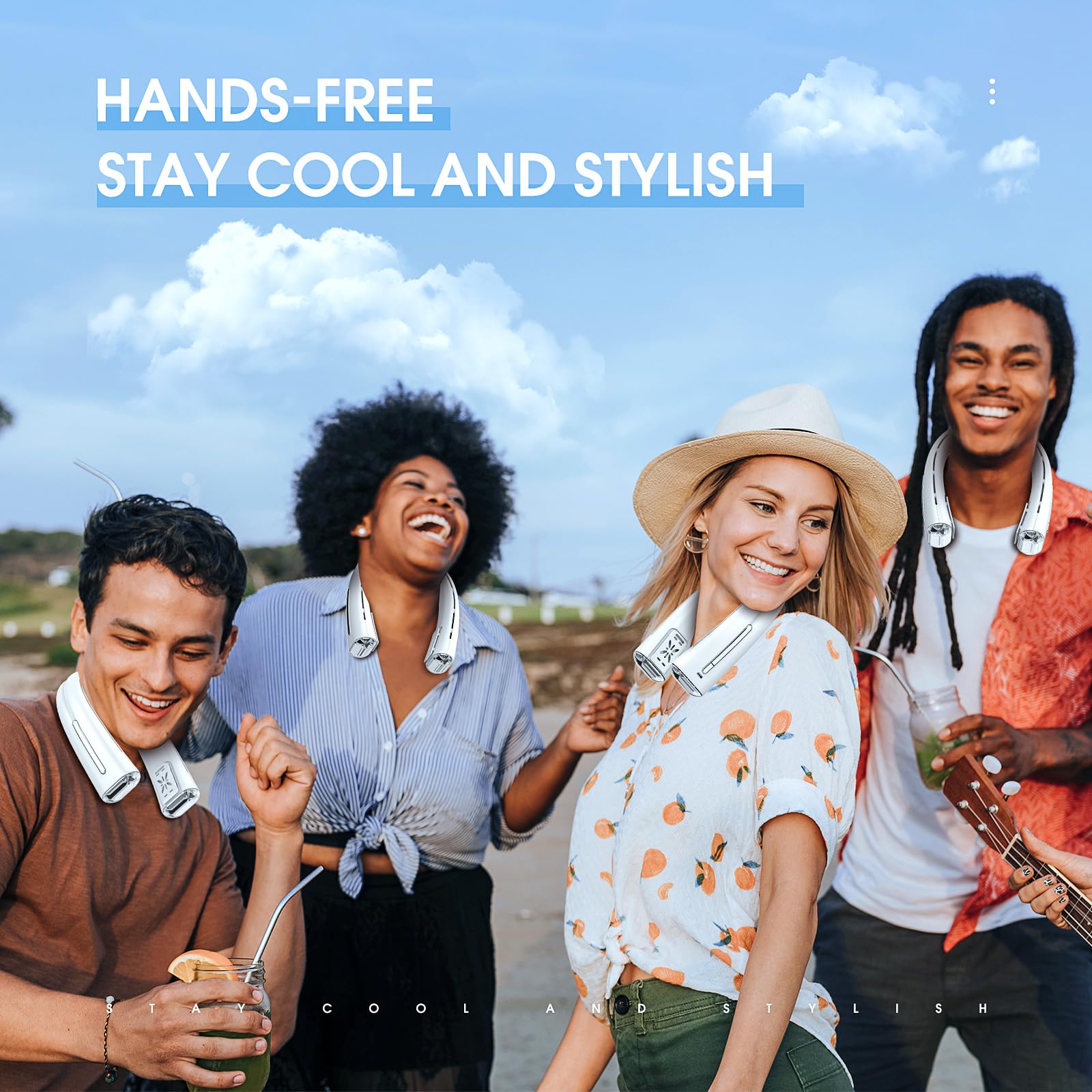 Urmaxs 6000 mAh Ventilatore da Collo Portatile,Silenziosi Portable Neck Fan,USB Ricaricabile Cuffie Ventilatore,3 Velocità Ventolino Portatile Senza Lama per Ufficio,Viaggi,Aria Aperta e Sport-Bianco