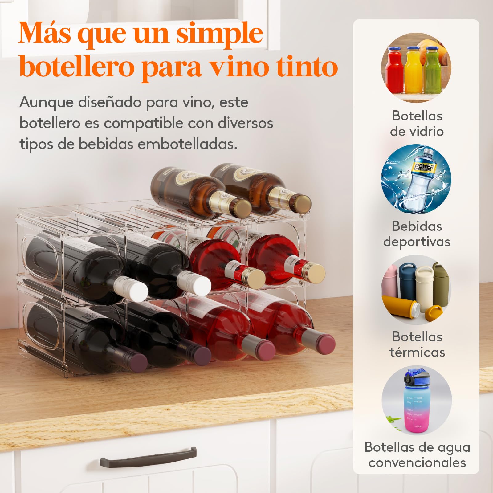 Lifewit Botellero Frigorifico para 12 Botellas, 3 Niveles Apilables Botellero para Vino, 42 x 20 x 23 cm Organizador Botellas