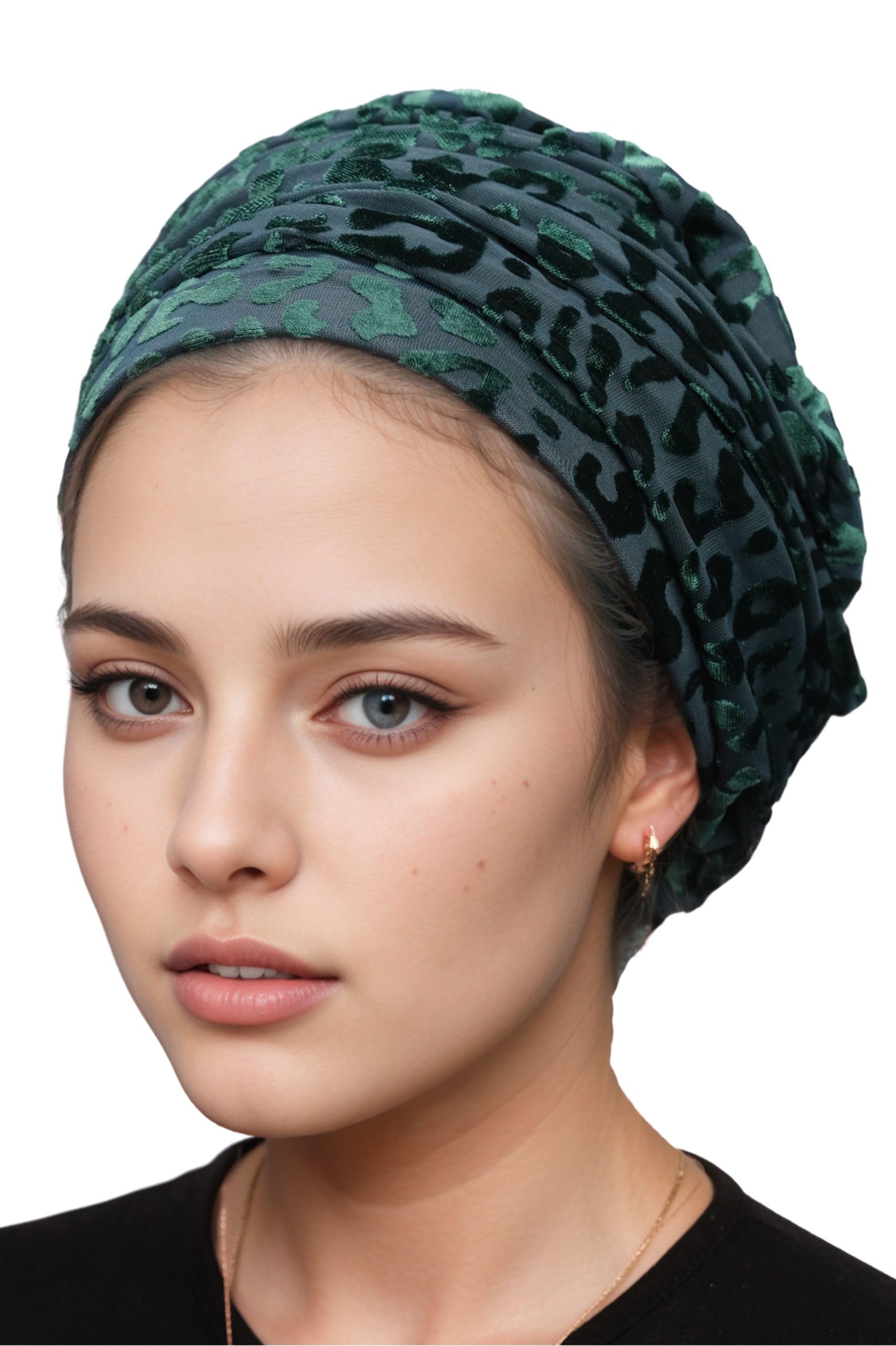Ermandina Women's Green Head Covering For Tichel Slouchy Beanie Beret Snood Headcovering, One Size