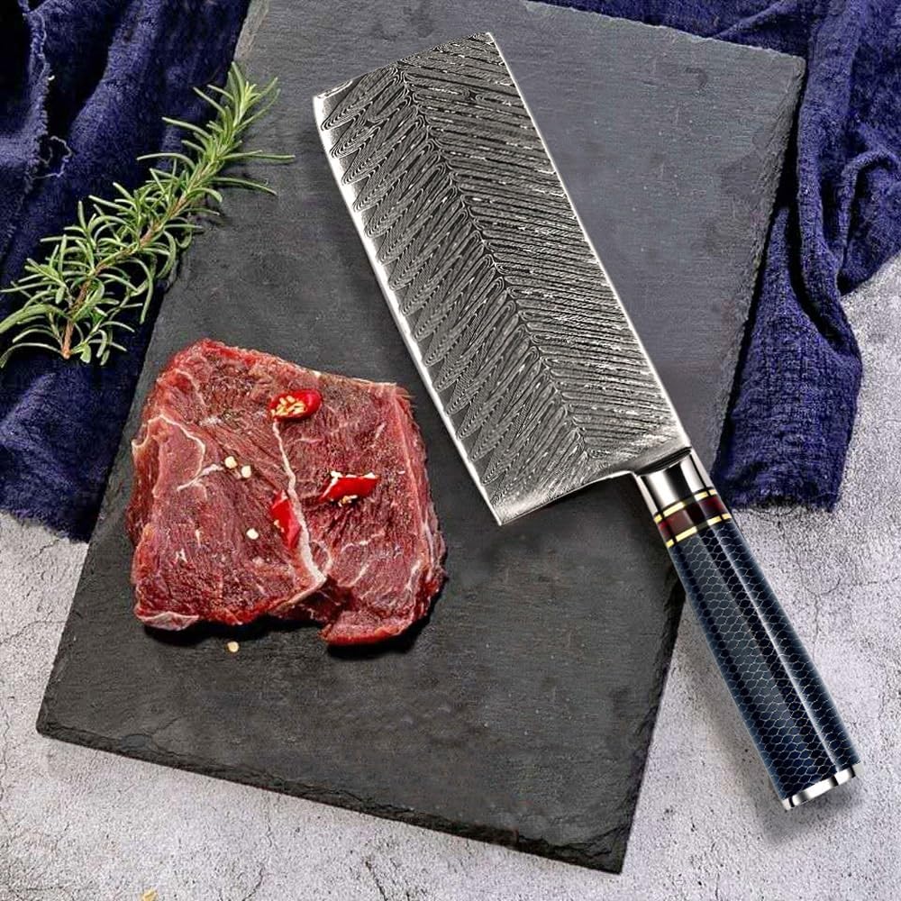 Meat Cleaver,Cleaver Knife, 7 Inch Professional Chinese Chef Knife VG10 Damascus Steel Blade Meat Cleaver Luxury Resin Handle Slicing Kitchen Knives