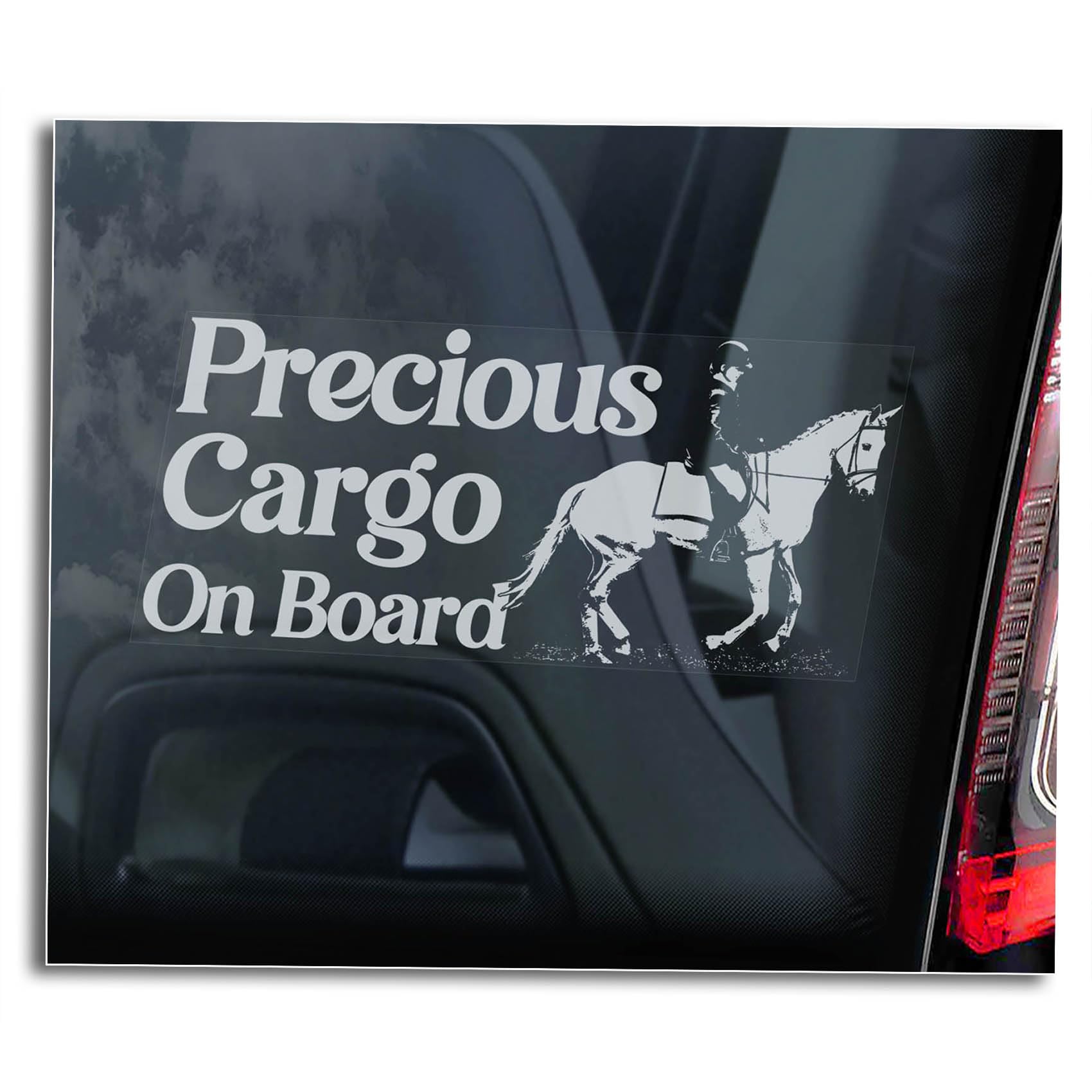 Precious Cargo on Board, Horse Car Sticker, Window Sign, Horsebox Vinyl Decal, Equestrian Safety Riding Horses Gift -V06BW (Inside - White Reverse Print)