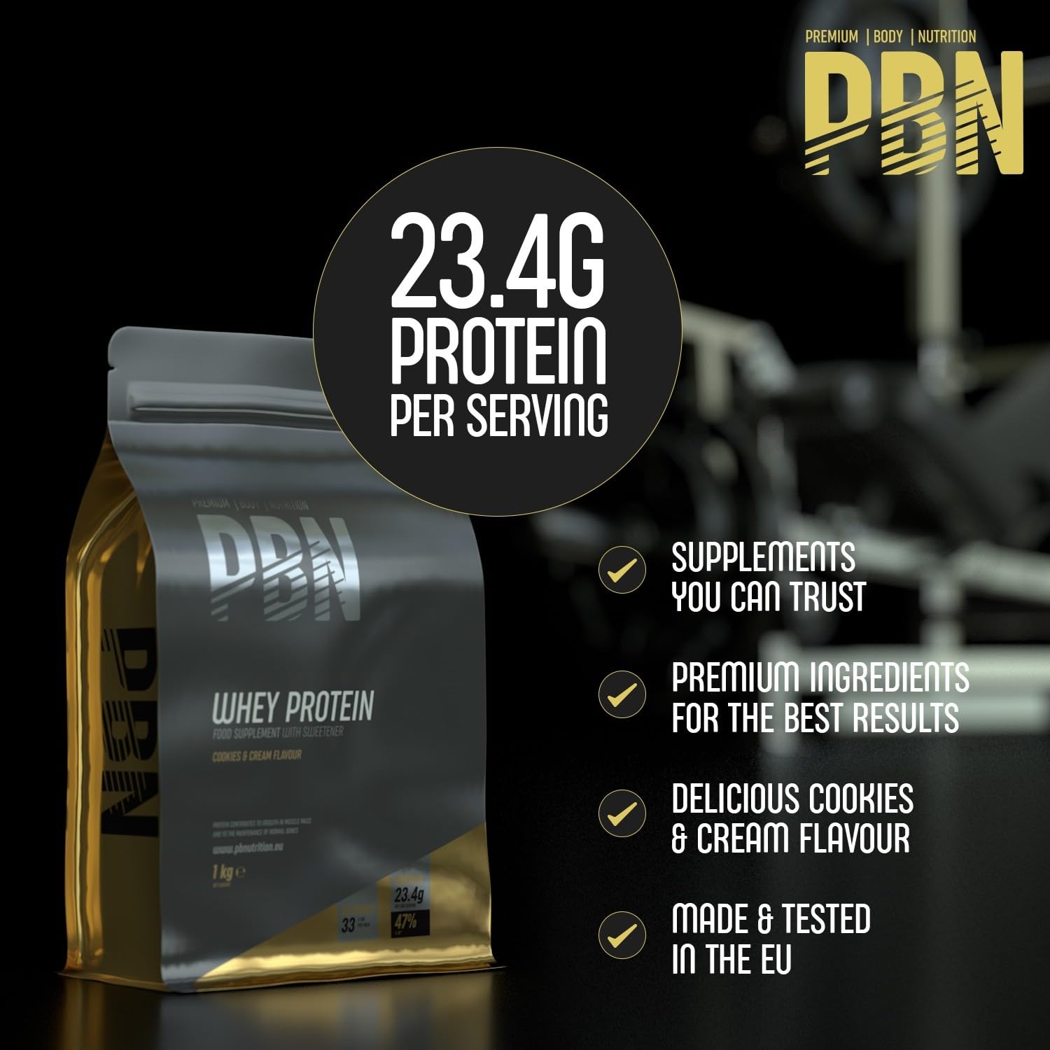 PBN - Premium Body Nutrition Protéines Whey 1kg Cookies et Crème, Nouvelle Saveur Améliorée