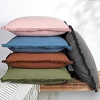 Vista 6 de ZWJD Fundas de Almohada 18x18 Juego de 2 Fundas de Almohada Decorativas Verde Militar con Flecos Algodón Chic Fundas de Cojín Cuadradas para Sofá