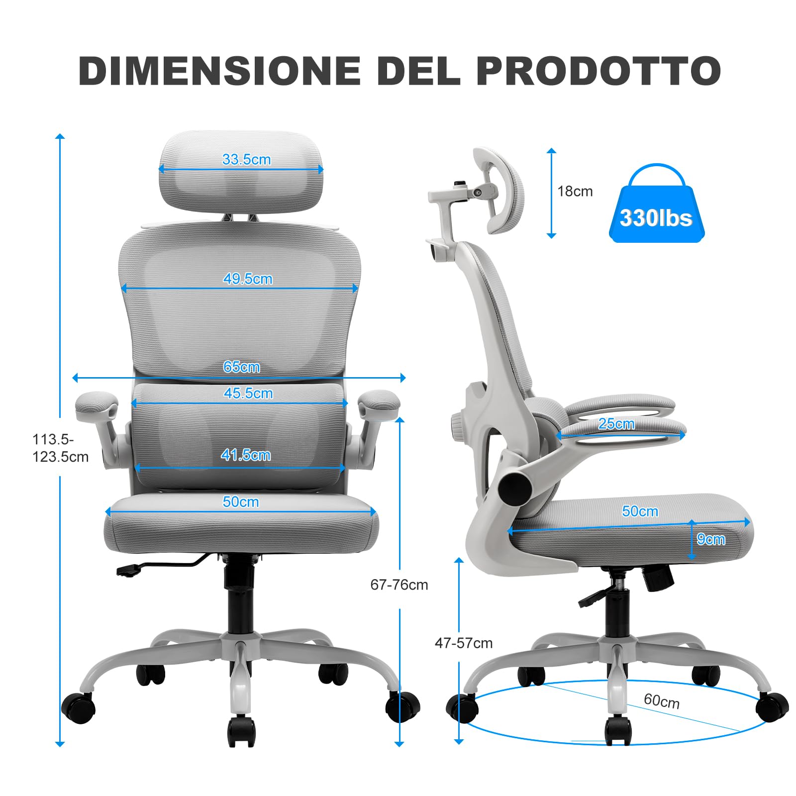 Magic Life Sedia da Ufficio Ergonomica con Schienale a Rete, Supporto Lombare Regolabile, Braccioli e Altezza Regolabili per Home Office (R5-W)