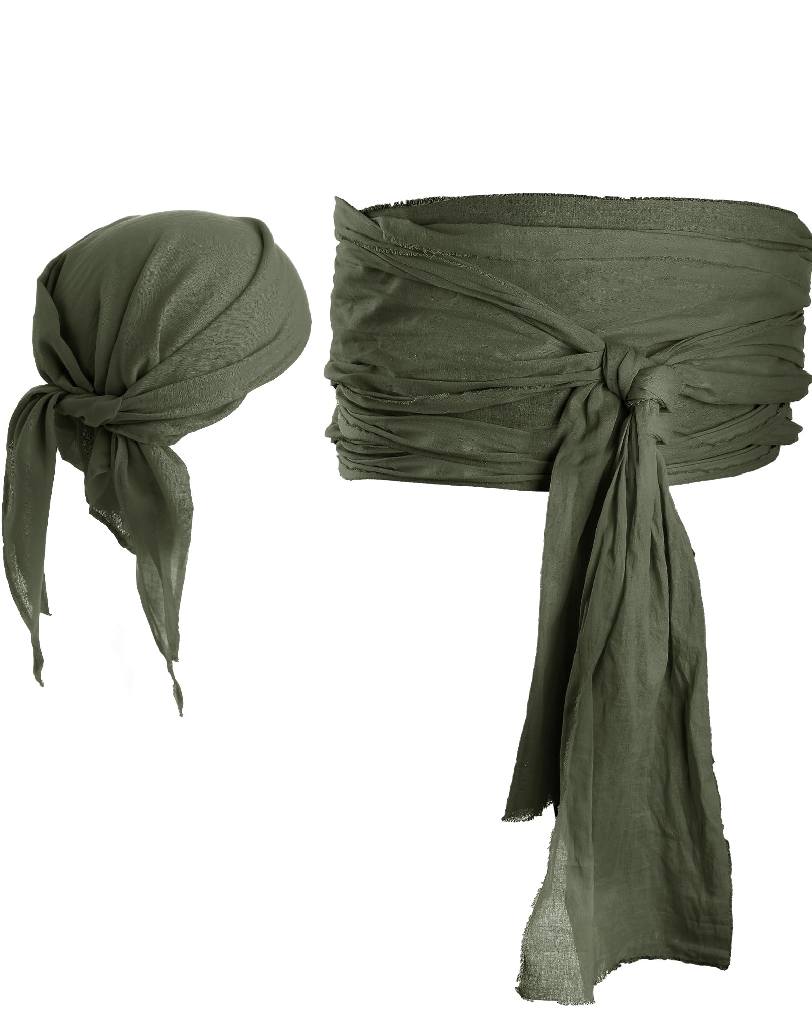 SATINIOR Halloween Pirate Costume Accessories Medieval Costume Bandana Headscarf,Sash Belt for Women and Men, Army Green, Linen