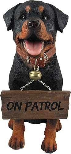 Guardian of Love - Estatua de bienvenida de Buddy Rottweiler con letrero reversible, figura decorativa de perro para uso en interiores o exteriores,