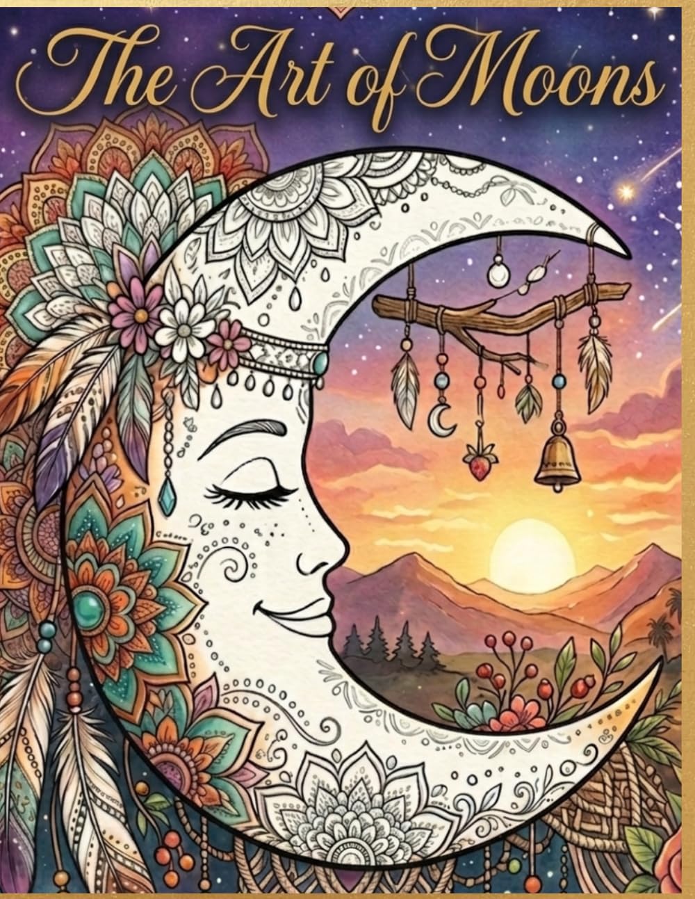 The Art of Moons: A Bohemian Coloring Journey with 50 Unique Celestial Patterns for Adults