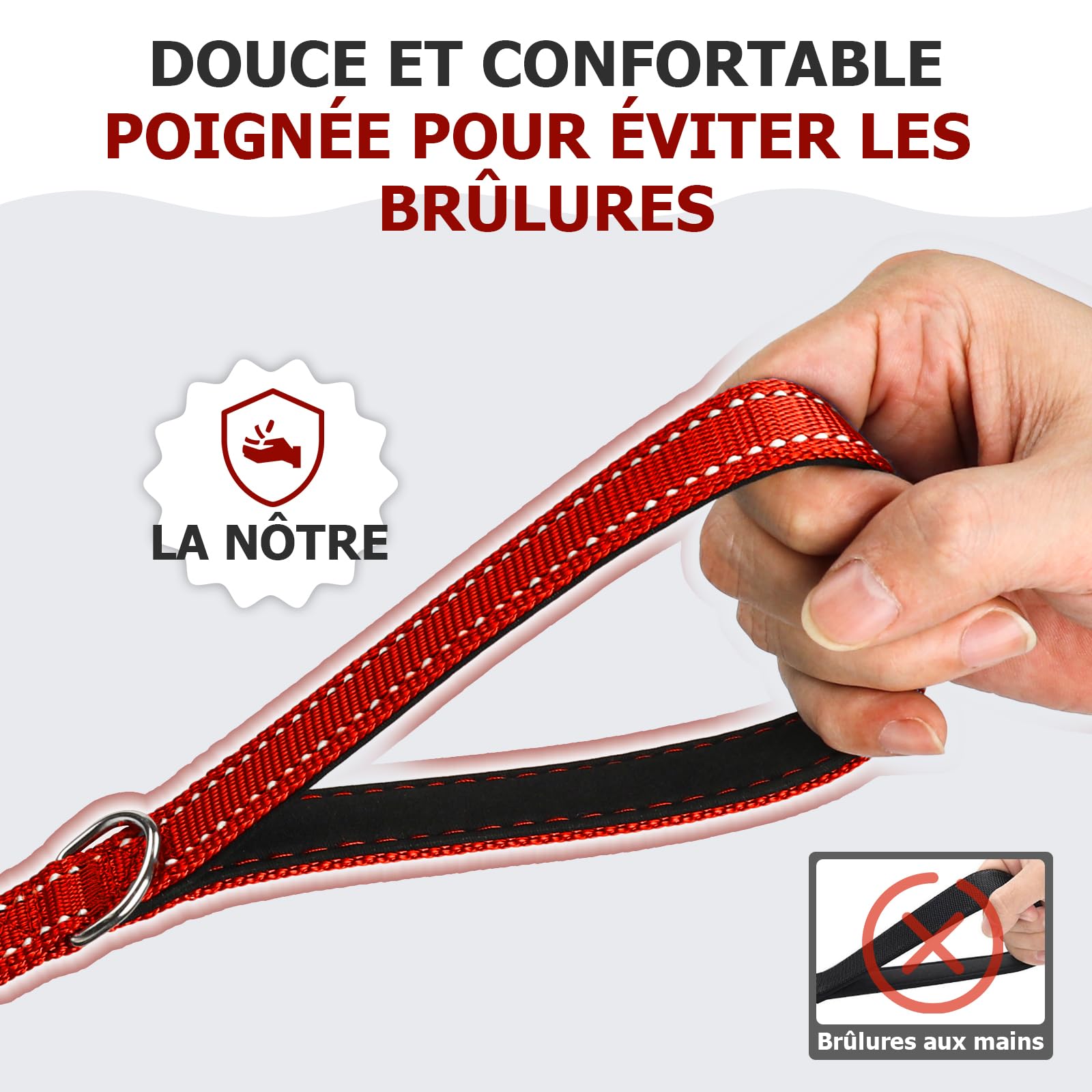 Laisse Chien, Longe pour Chien Réfléchissante, Longe 3m 5m 10m 15m 20m 25m 30m, avec Mousqueton Solide, Parfaite pour Les Balades Nocturnes, Convient à Toutes Tailles de Chiens (Rouge, 5m)