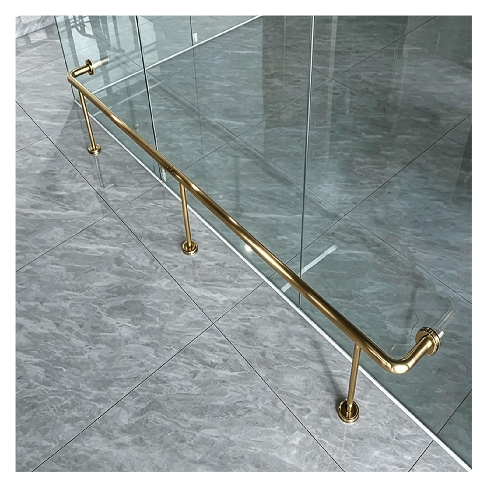 ZJKXJH Floor Mount Bar Foot Rail Kit, Glass/Wood/Concrete Bar Foot Railing with Brackets, Stainless Steel Footrest Rod for Kitchens/Offices/Studios(Gold,4.0'/121.9cm)