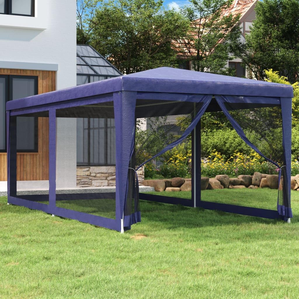 Tienda De Fiesta 3x6 M con 6 paredes de malla azul | Marco de hierro resistente, techo de agua, cremallera de entrada, refugio solar HDPE