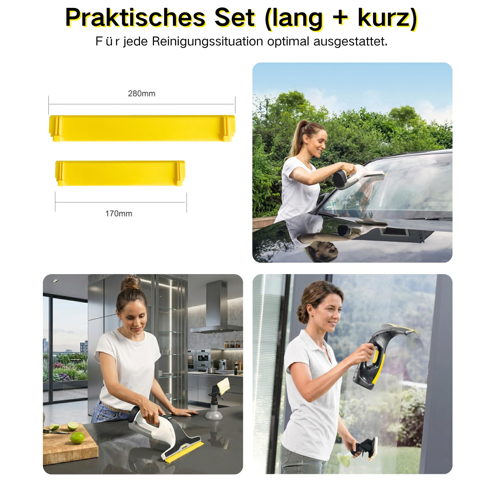 6 Stück Zubehör passend für Kärcher Fenstersauger: 4 Stück Mikrofaser-Wischbezüge und 2 Stück Ersatz-Gummilippen, Fensterreiniger Ersatzteile Kompatibel für Kärcher Fenstersauger WV6 WV6 Plus WV7