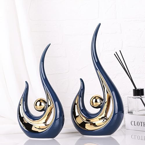Vista 12 de LCCCK Paquete de 2 adornos de arte abstracto moderno para decoración del hogar, estatuas contemporáneas para mesa de centro de estar, centros