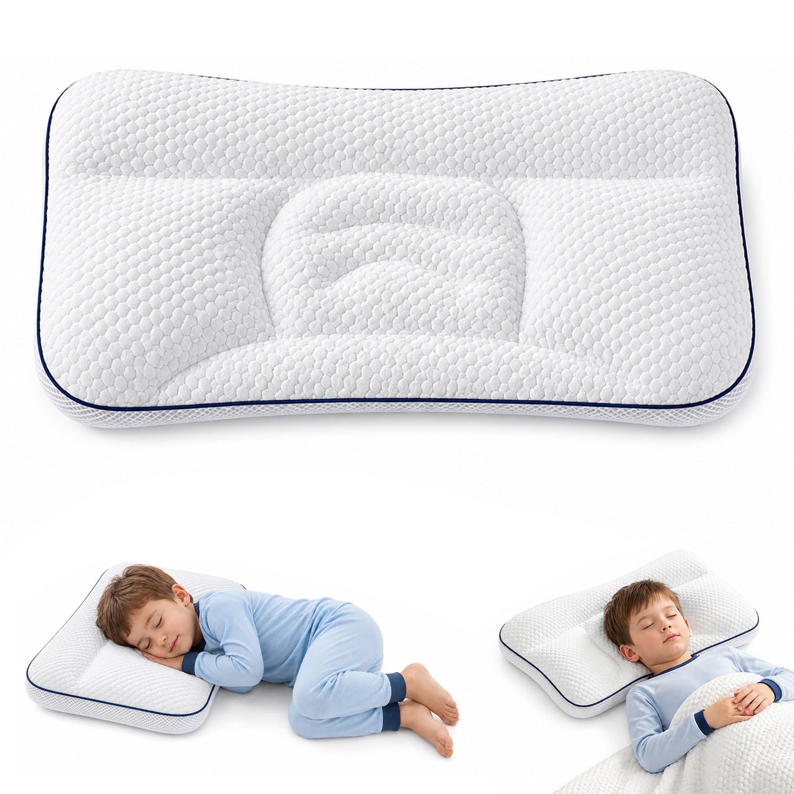 Sereniakids Cuscino Bambini Ergonomico 1-16 Anni 4/6cm 7A Antibatterico | Supporto Morbido Per Testa E Collo, Design Traspirante Per Un Sonno Confortevole Durante La Crescita Dei Bambini