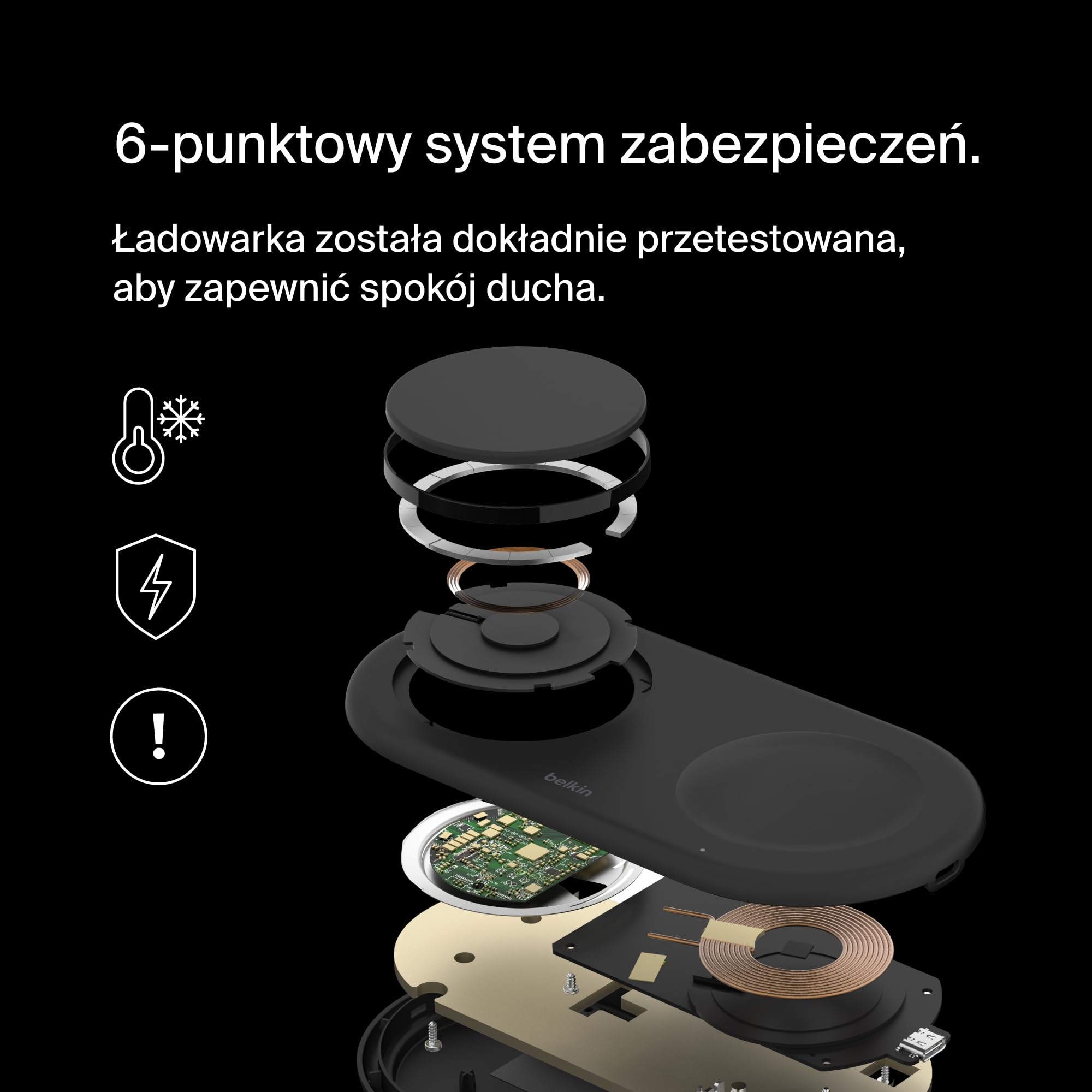 Belkin BoostCharge Pro bezprzewodowa podkładka ładująca 2 w 1 z Qi2 15W, szybkie ładowanie iPhone'a, zgodność z urządzeniami iPhone z serii 16/15/14/13/12, AirPods i innymi z obsługą MagSafe – czarna