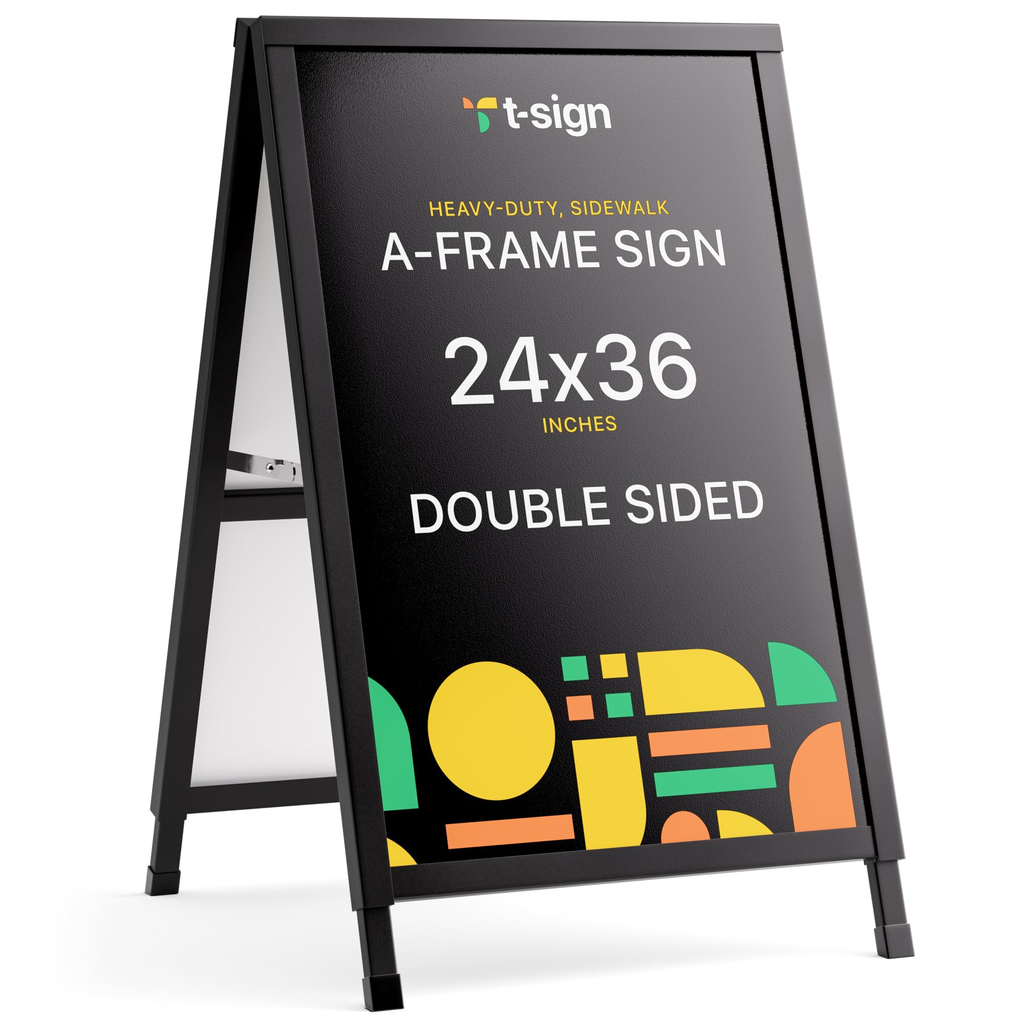 T-SIGN Heavy Duty Slide-in Folding A-Frame Sidewalk Sign 24 x 36 Inch Black Coated Steel Metal Double-Sided, 2 Corrugated Plastic Poster Boards