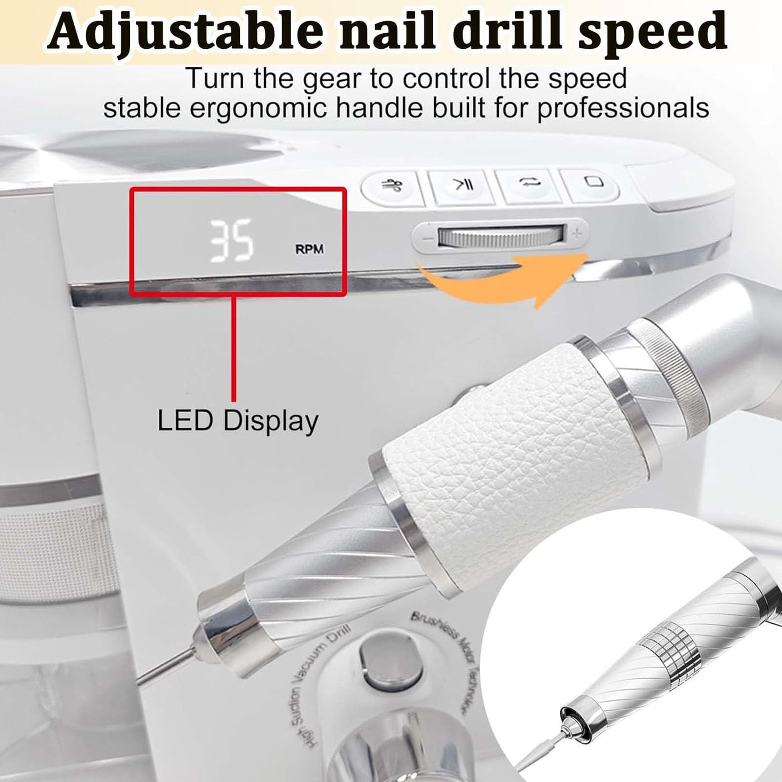 Kit profesional de taladro de uñas y aspiradora, colector de polvo de uñas, ultra silencioso ≤ 68 dB, succión ajustable, manguera de extensión para salones y joyeros