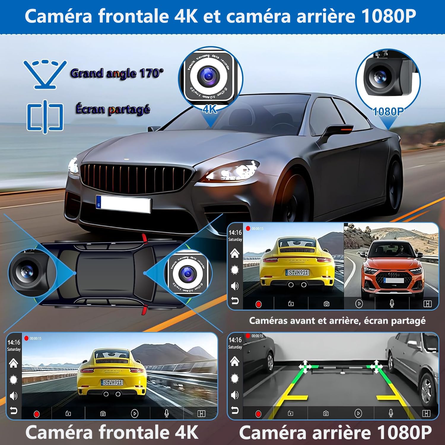 Écran CarPlay Portable sans Fil pour Voiture, 10,26 Pouces, CarPlay et Android Auto, stéréo Tactile pour Voiture, avec caméra de Tableau de Bord 4K, caméra de recul, Bluetooth, Navigation GPS