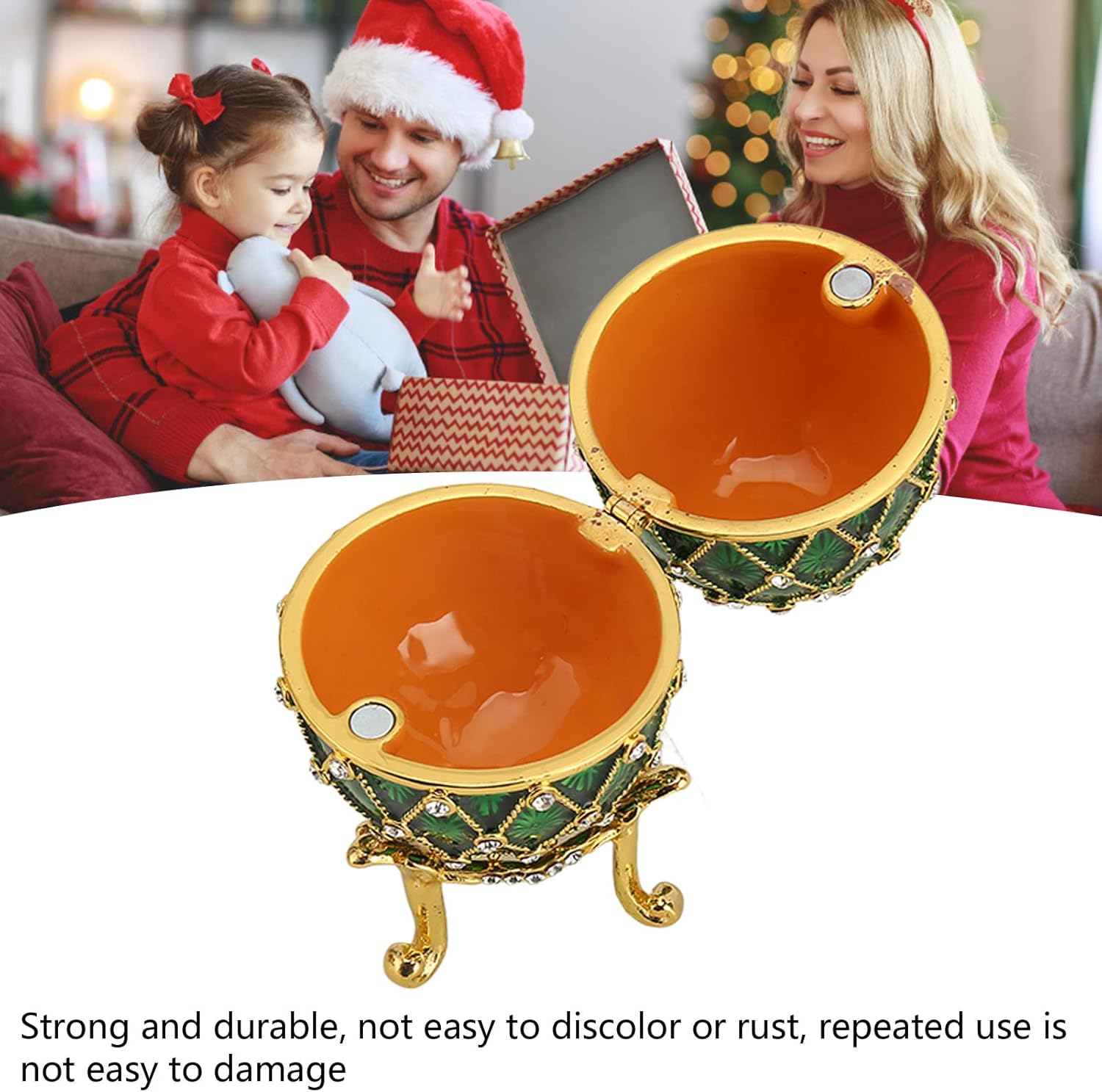 flexman Egg Shape Trinket Boxes, 2.2 X 3.7 X 2.2in Hinged Jewelry Ring Holder Boxes Gift for Mom, Lady or Girl for Anniversary, Birthday Thanksgiving Christmas (Green)