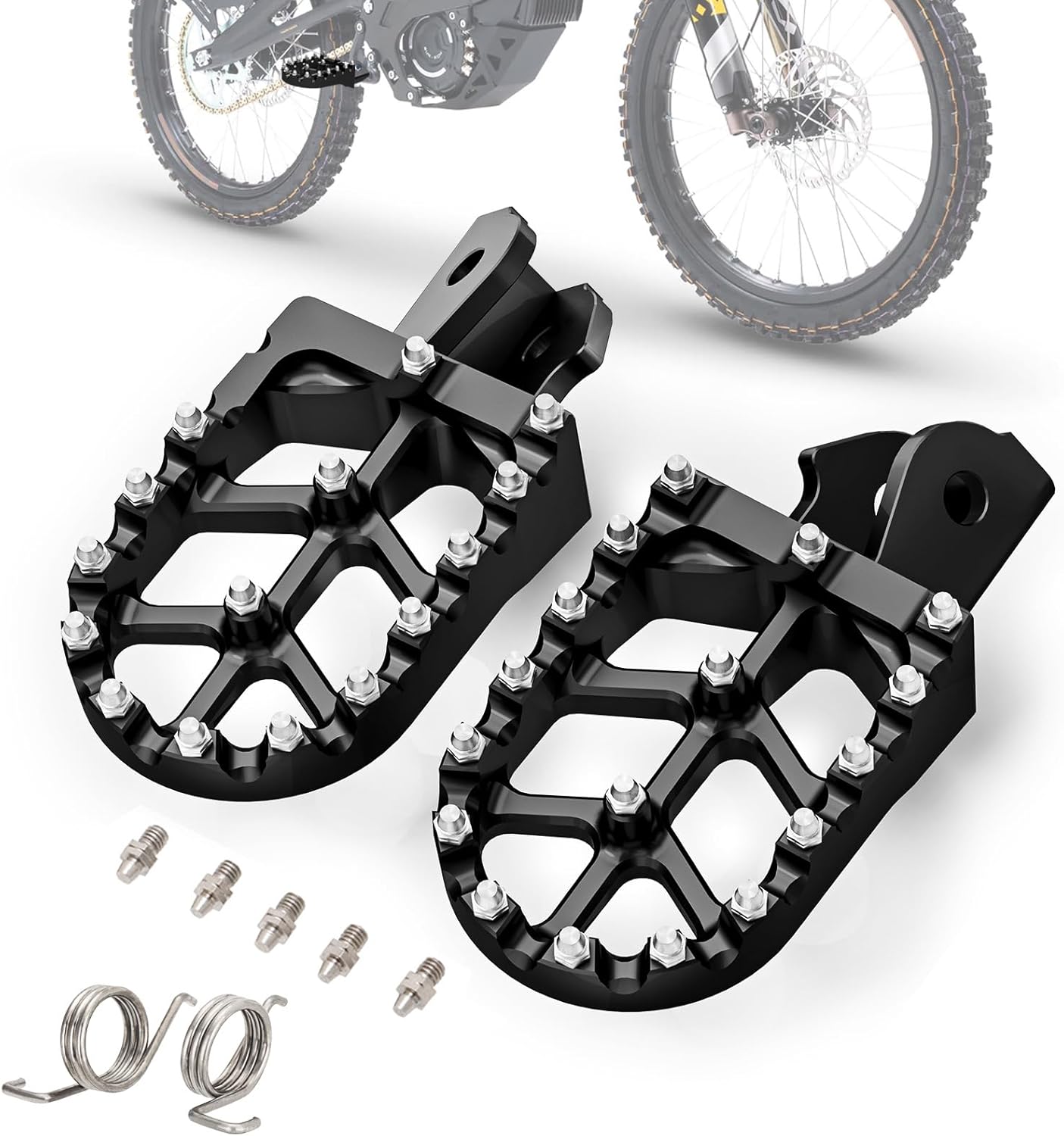 Wider Footpegs CNC for Surron LBX/E-Ride Pro SS/SR/S, Dirt Bike Foot Pegs Non-Slip Wider Design with Heavy-Duty Spring for Sur Ron Eride Pro SS 2.0/3.0 Black