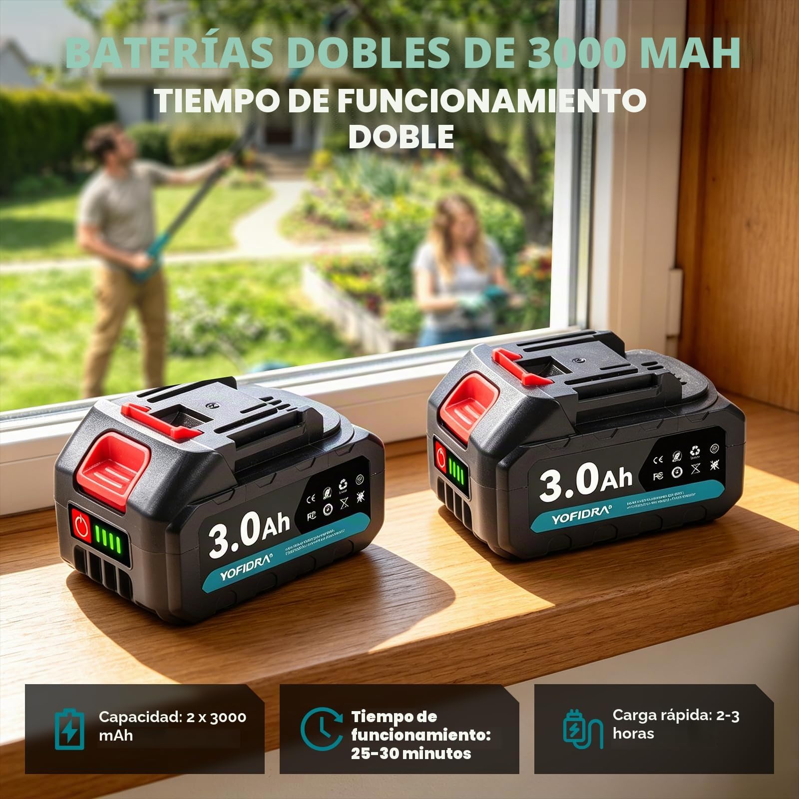 Yofidra 4-en-1 podadora con batería, sierra de cadena telescópica de 6 pulgadas con batería y tijera de podar eléctrica de 30 mm, ángulo ajustable de 180°, motosierra eléctrica con 2 baterías de 3.0