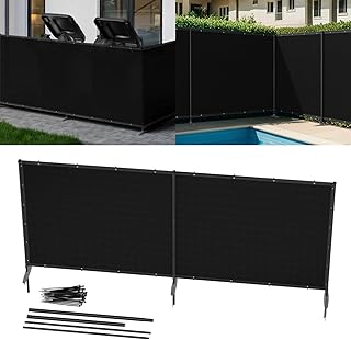 6' x 12' Black Outdoor Privacy Screen Freestanding 240 GSM Privacy Fence Panels for Outside, Pool Fences with Poles, Backyard Temporary Fencing, Privacy Wall Ground Pole Fence
