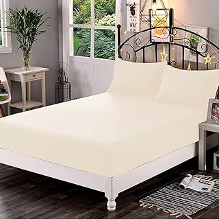 100% Egyptian Cotton Fitted Sheet, 400 Thread Count 30cm Deep Fitted Sheet Cream, Luxury & Ultra Soft Bedding Extra Deep Fitted Sheet - Fits Mattress Up to 12" Deep Pocket (Super King, Cream)