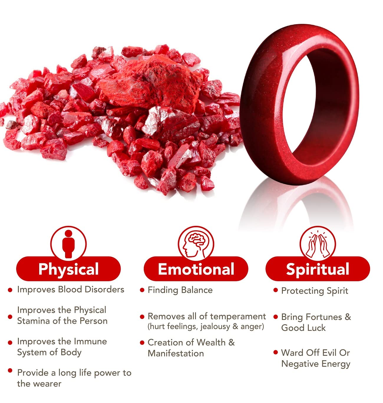 Feng Shui Cinnabar Ring - Red Vermilion Stone Luck & Wealth Amulet Jewelry For Men & Women