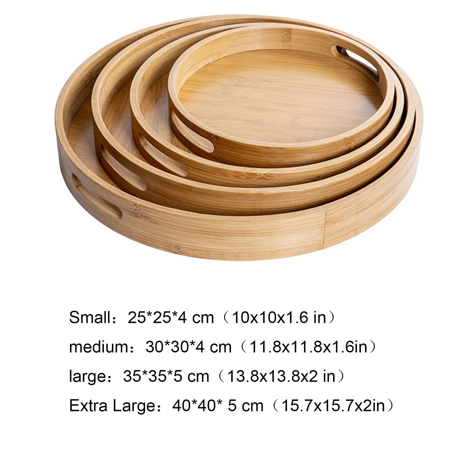 Juego De Bandejas Para Comida Redondas De Bambú, 4 Uds., (grande, Mediano, Pequeño, Extra Grande), Juego De Bandejas Para Comida De Bambú, Bandeja De Madera Con Asas, Bandeja Para Comida