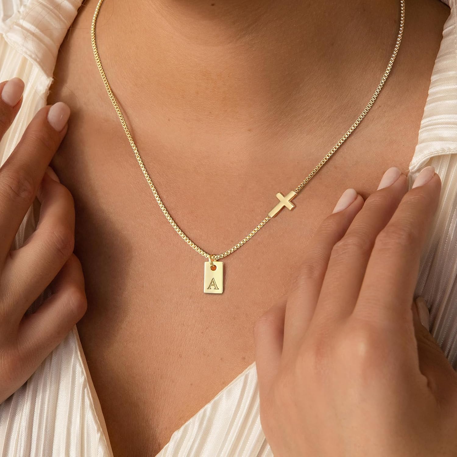 Cross Necklace for Women with Initial, 14K Gold Plated Dainty Cross Pendant Choker Initial Gold Necklace for Women Jewelry Gift - Image 6