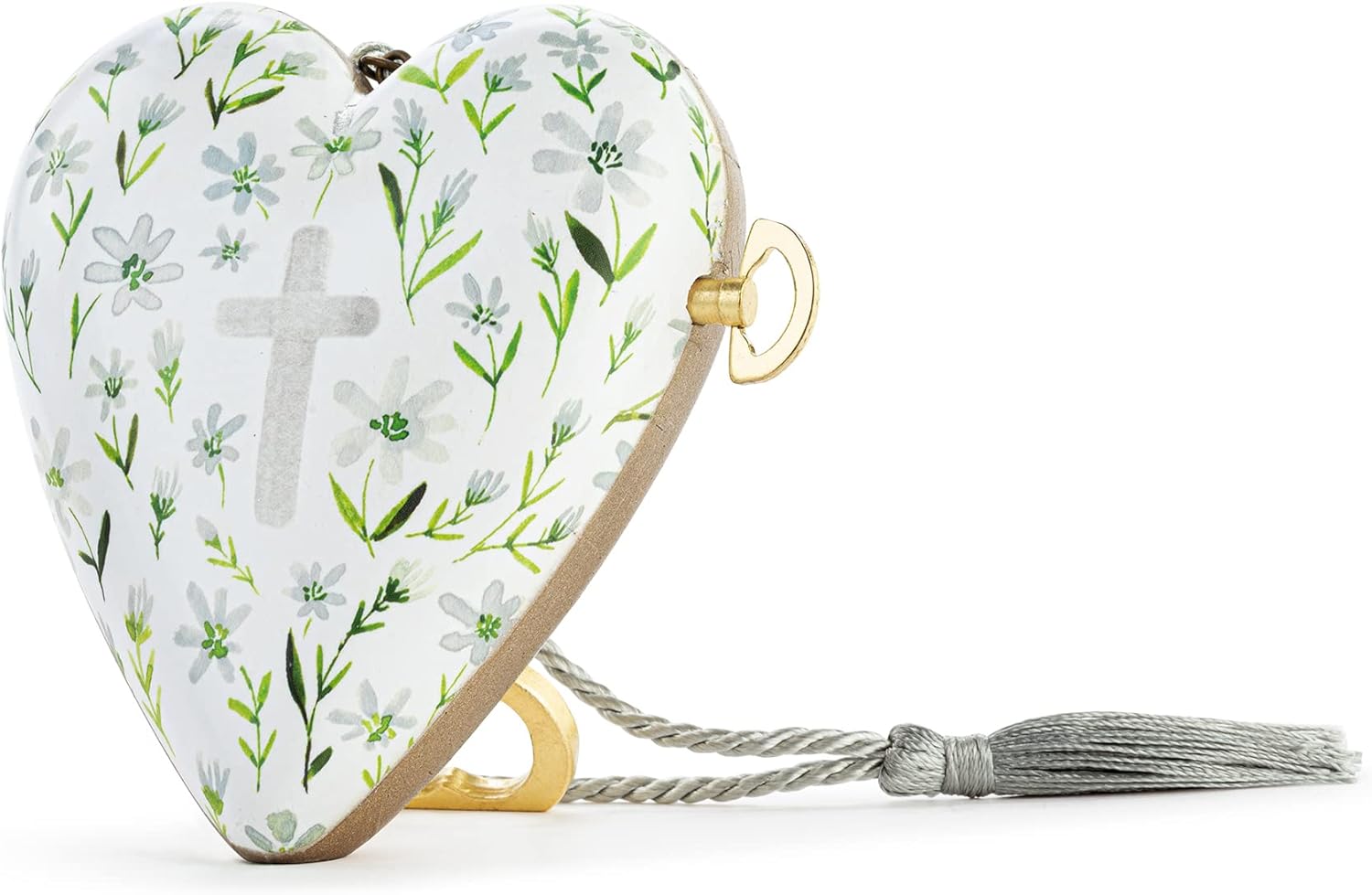 DEMDACO Green Floral Cross 3.5 x 3.5 Resin Stone Musical Art Heart Token Plays Amazing Grace