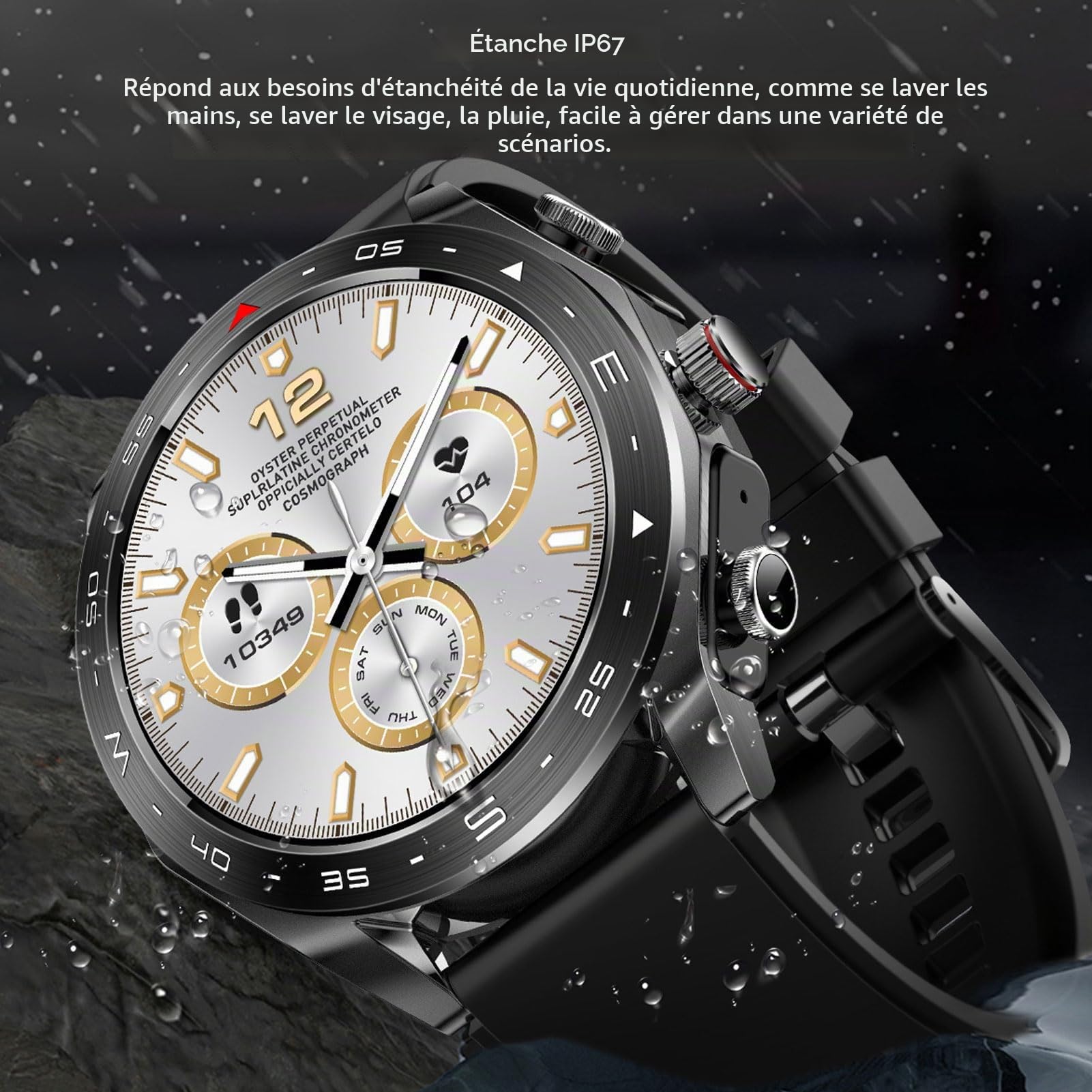 Montre Connectée 2 en 1 avec écouteurs sans Fil, Prévisions Météo, Minuterie, Alarme, Montre de Sport avec écouteurs Antibruit pour Hommes et Femmes