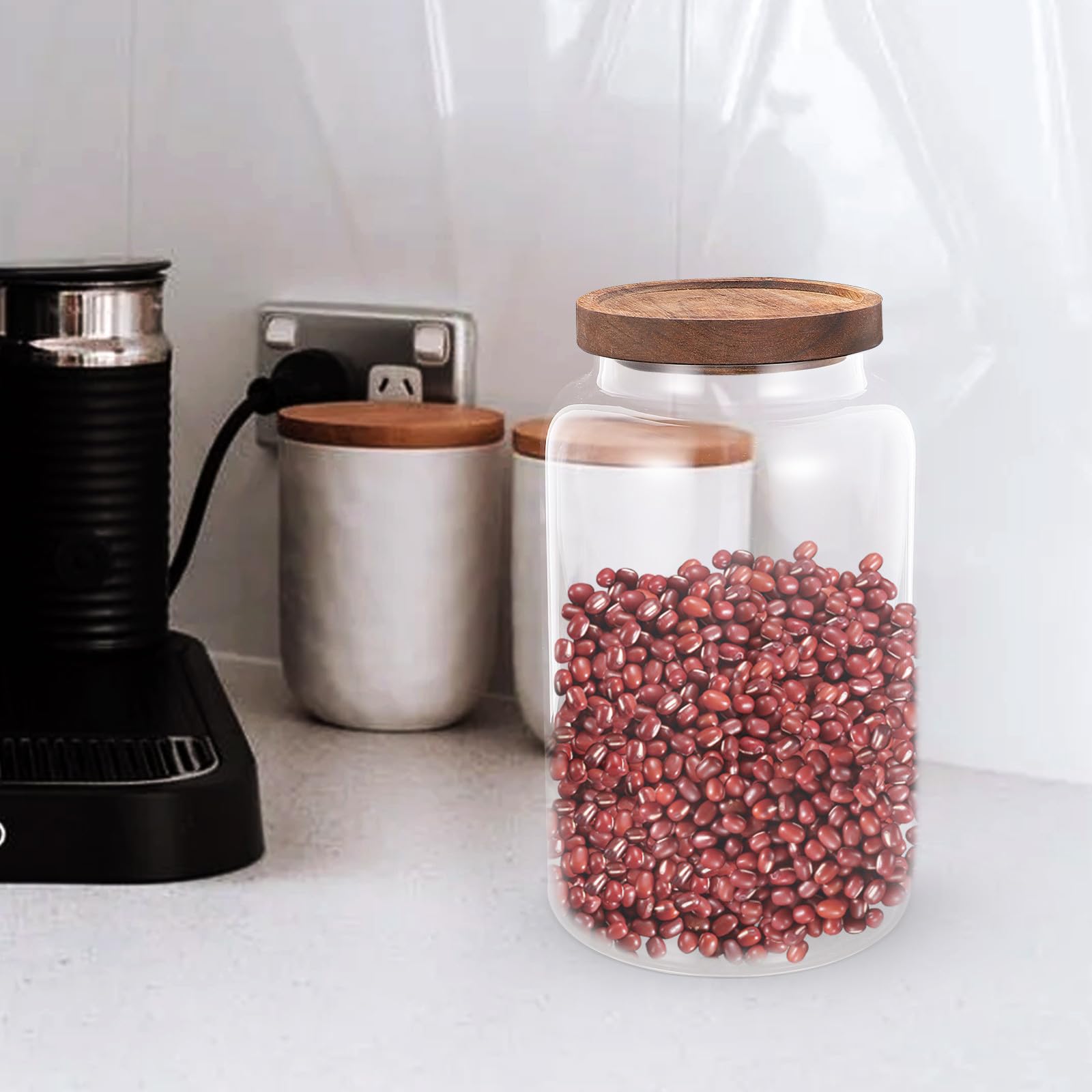 2, 8l Glas Vorratsglas mit Holzdeckel für Lebensmittel | Flacher Boden, Transparentes Design, für Küche und Tisch, Geeignet für Getreide, Tee und Süßwaren
