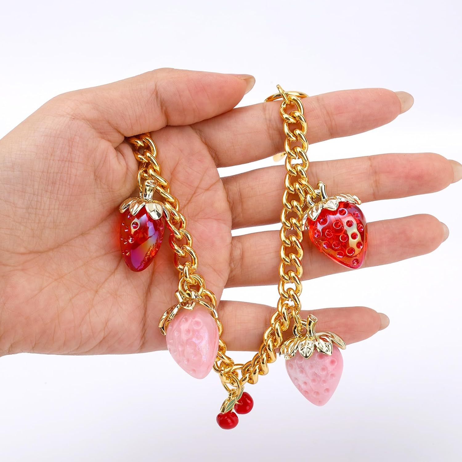 Cherry Keychain, Strawberry Gold Bags Chain Cherry Bag Charm Keychain Cute Decorative Pendant for Women Bag Key Purse Accessories - Image 6