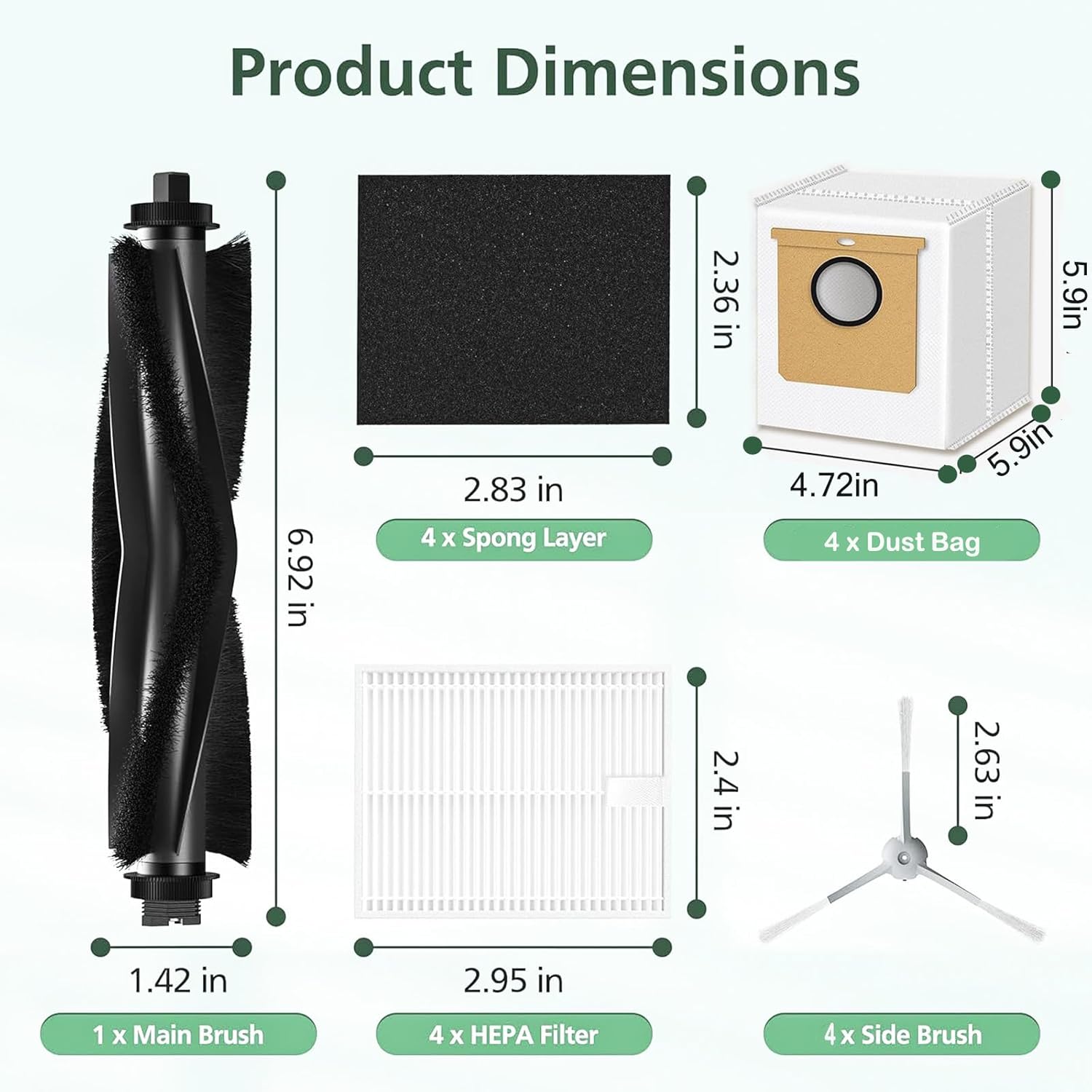 Replacement parts for Eufy L60/ L60 SES/ L50/ L50 SES vacuum clean robot accessories,1 Roller Brush,4 Filters &Foam Filters,4Side Brush,4dust bag