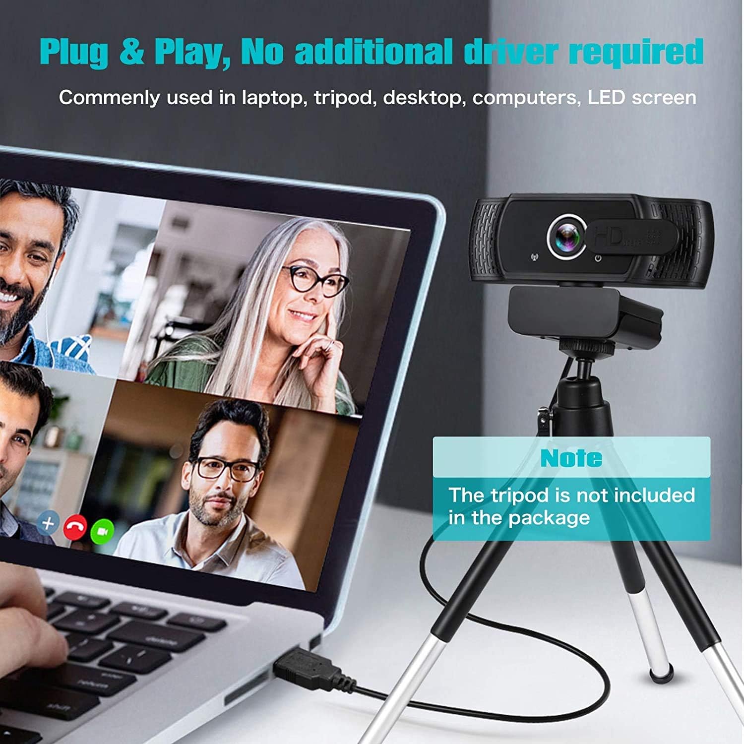 Webcam with Microphone, 4K HD USB Webcam with Privacy Cover for Desktop PC Laptop, Plug & Play, Streaming Video Web Camera for Conferencing Zoom Online Classes Gaming