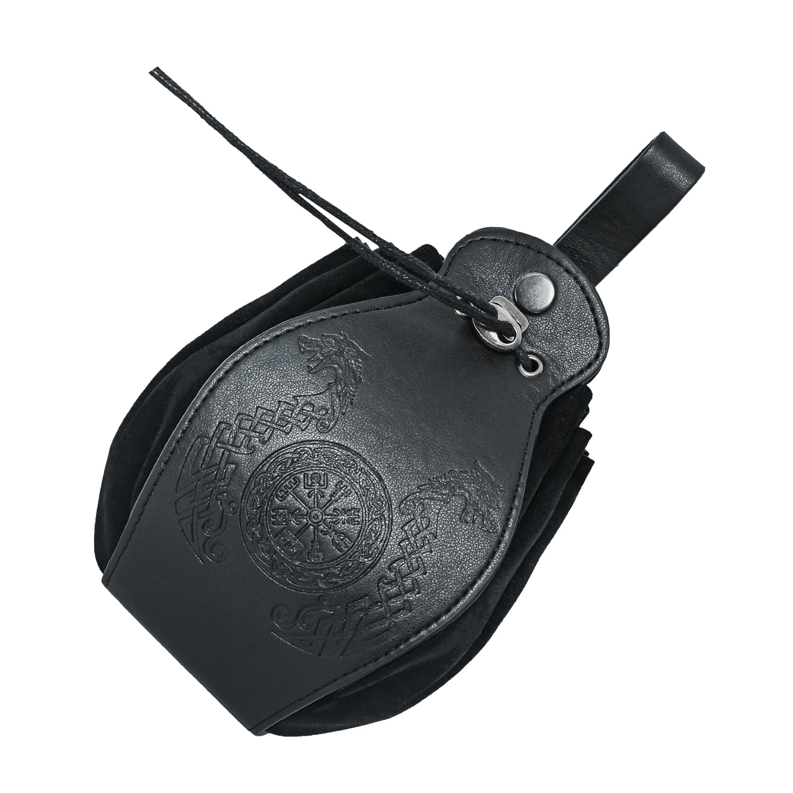 Men Women Medieval Pouch Belt Bag Faux Leather Canvas Viking Costume LARP Cosplay Waist Pack (Black, Style B - Viking Totem)