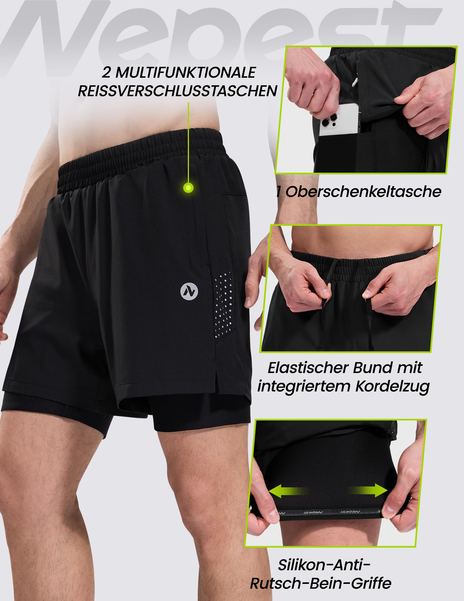 Nepest Męskie spodenki do roweru górskiego, krótkie, MTB, wyściełane spodnie rowerowe 4D, luźna, oddychająca, szybkoschnąca