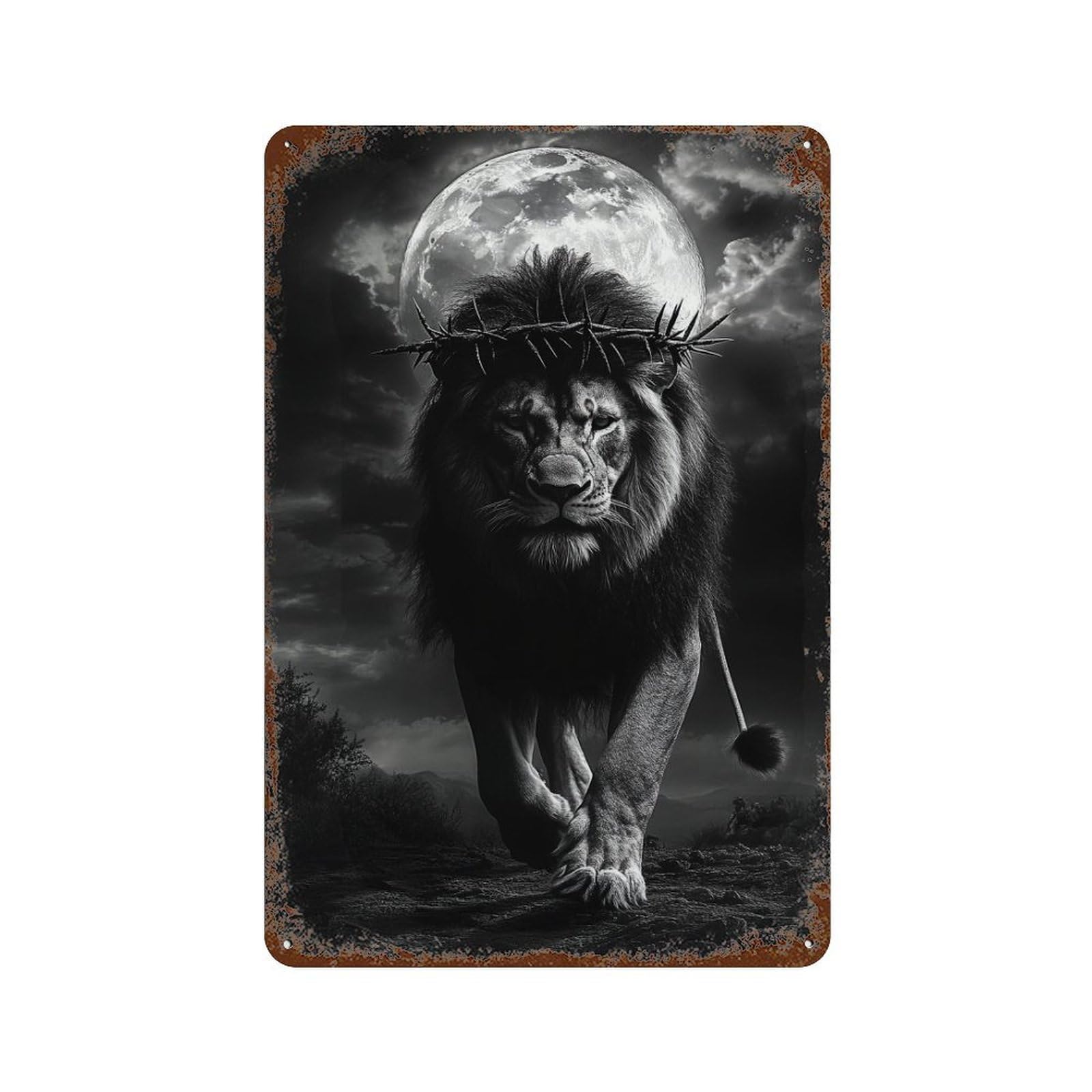 Vintage Rust Metal Sign Regal Lion Moonlit Majesty 11.8"x7.9", Old School Wall Decor for Garage, Bar And Workshop Decor