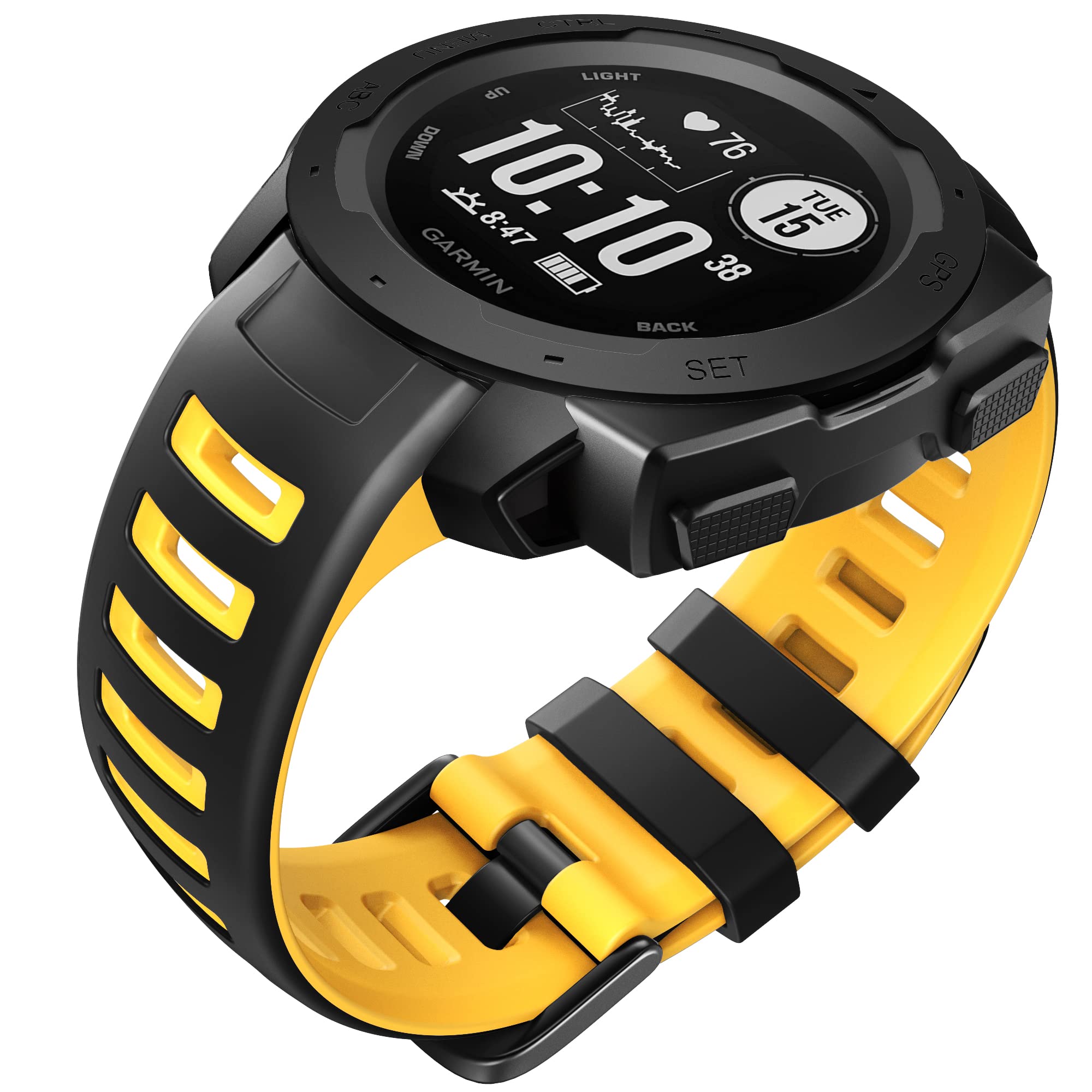 ANCOOL Compatible with Garmin Instinct 2 Band, Soft Silicone Watchband Replacement for Garmin Instinct Tide/Esports/Solar/Tactical Smartwatches, Black/Straw Yellow