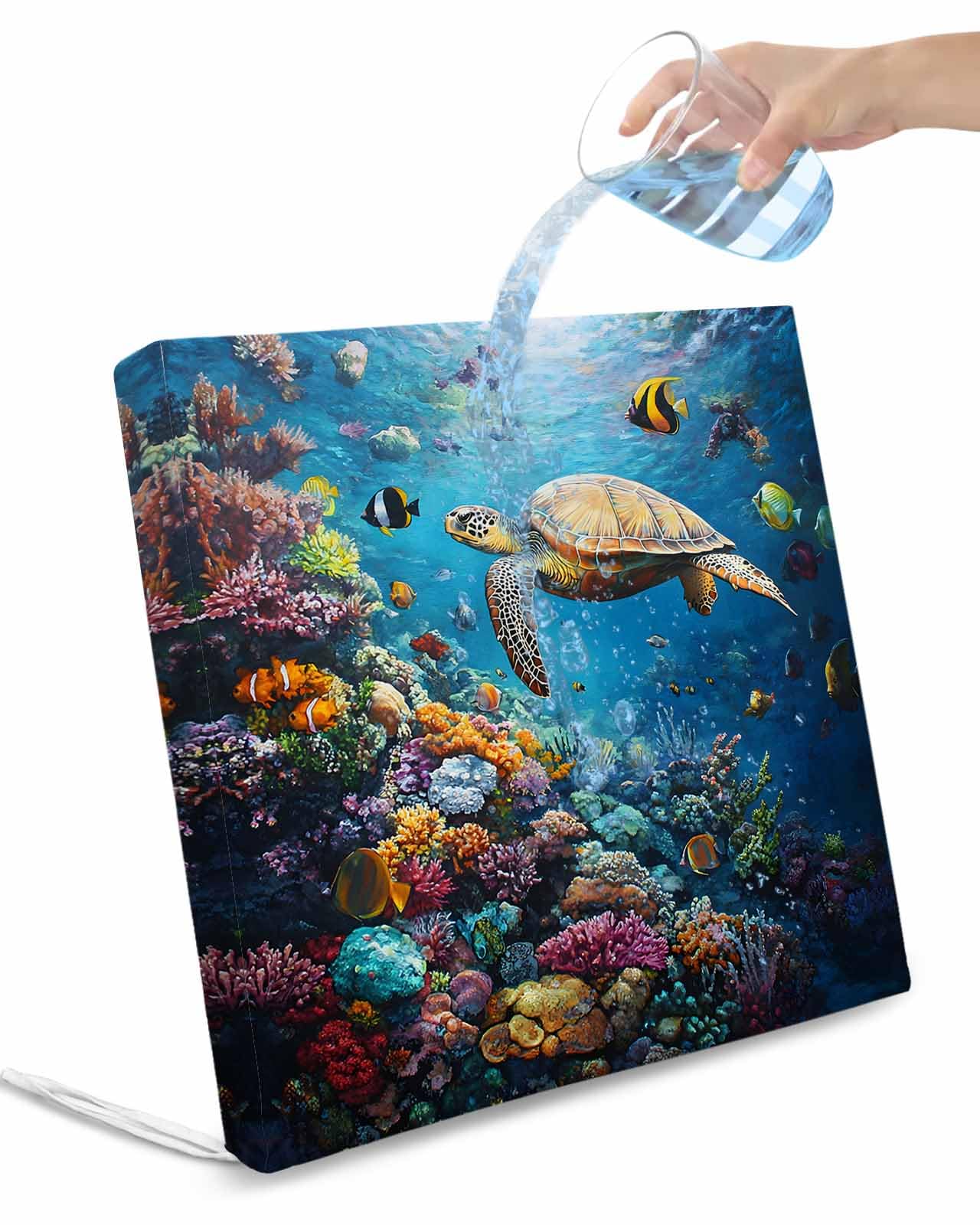 2 Pack Summer Turtle Waterproof Cushion Covers with Ties, Outdoor Patio Chaise Lounge Chair Seat Cushion Slip Covers Replacement(Only Cover) Ocean Coral Underwater Sea Fish Animal 22