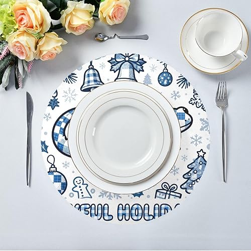 Miniatura 5 de Merry Christmas Salamander Blue Place mats for Kitchen Table Round Washable Fabric placemats 15x15 in manteles redondos para mesa