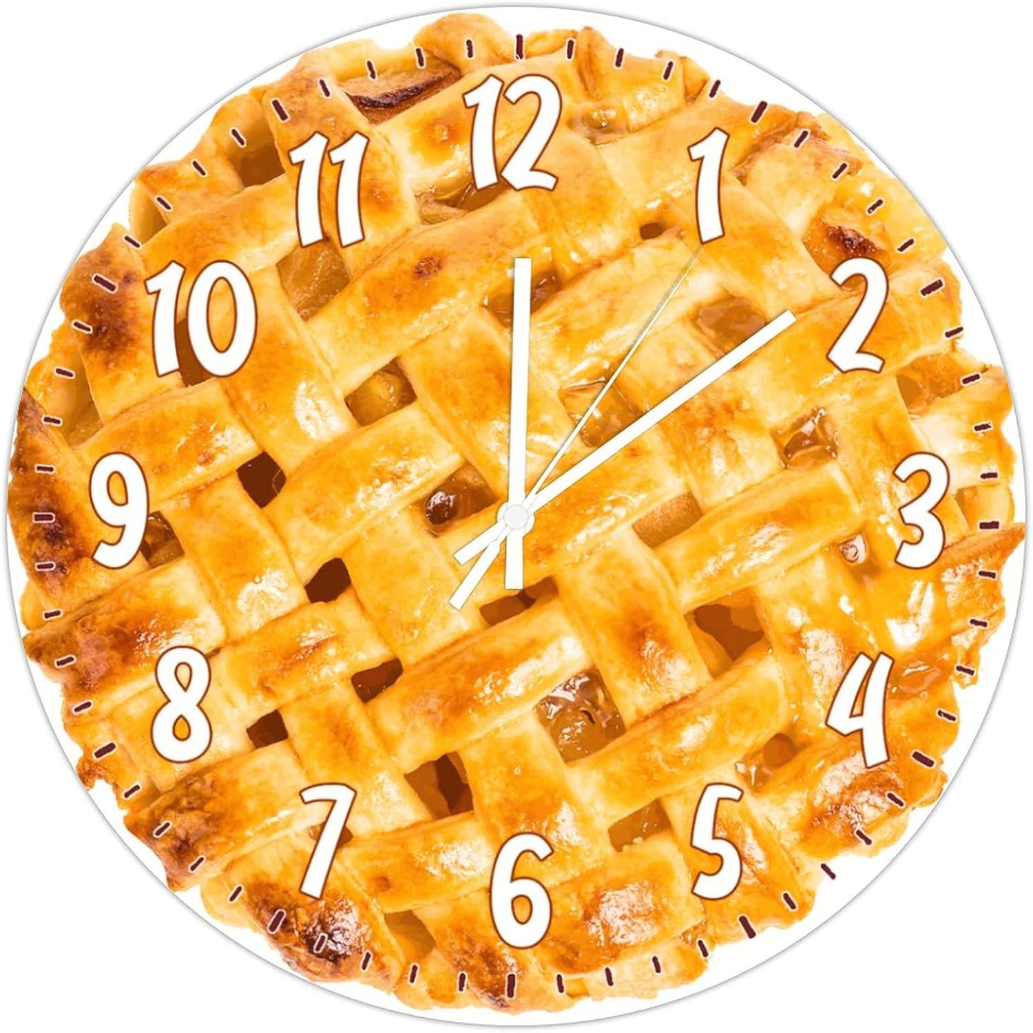 Fruit Pie Food Wood Wall Clock Non Ticking Operated Wood Wall Clocks Food Kitchen Decor Wall Clocks for Home Office School Restaurant Wall Decor 15Inch Round Clock Birthday Housewarming Gift