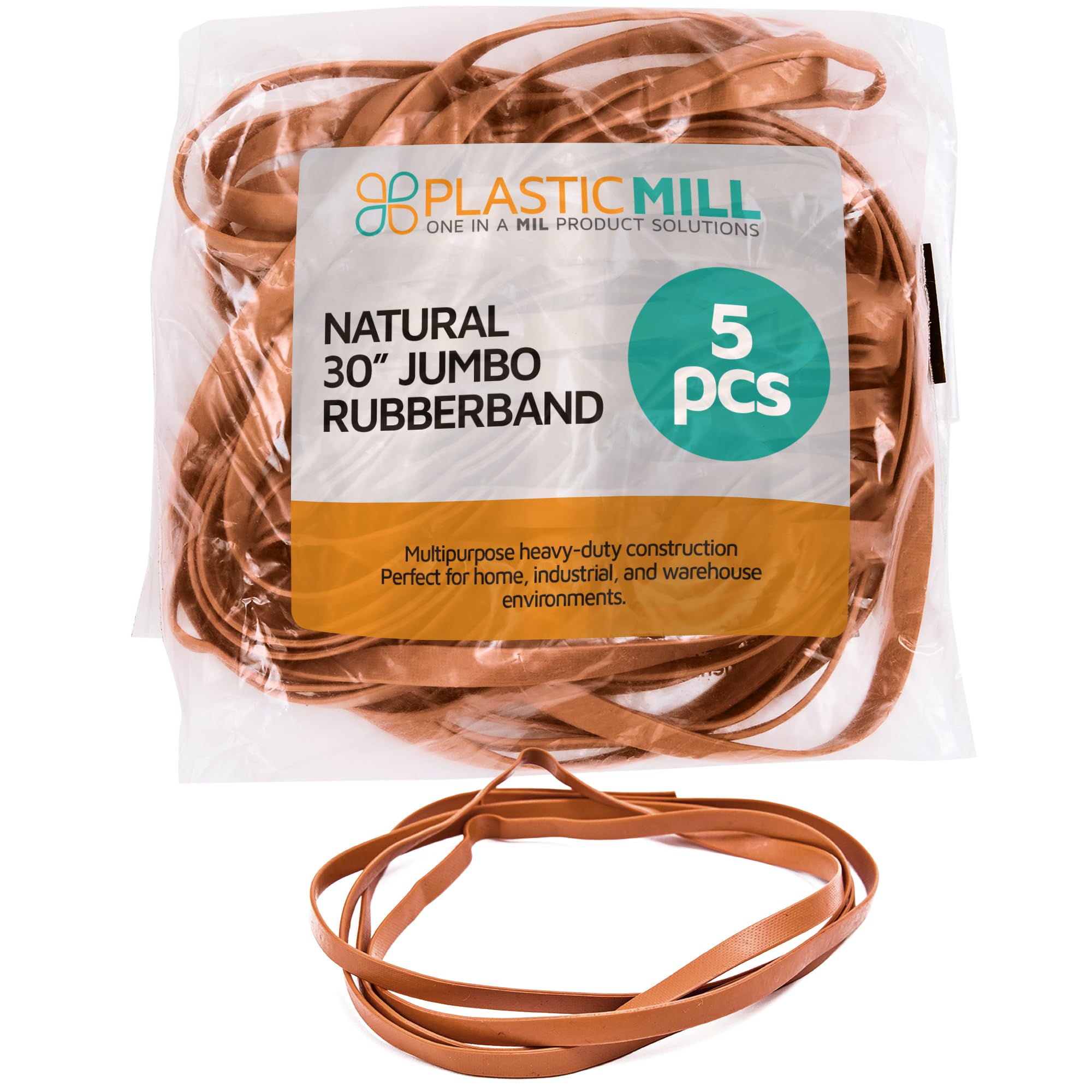 PlasticMill 30" Extra Large Rubber Bands for Trash Cans - Heavy Duty, Elastic, Oversized Trash Can Rubber Bands - Jumbo Garbage Can Rubber Bands to Secure Liners, Moving Furniture (5-Pack)