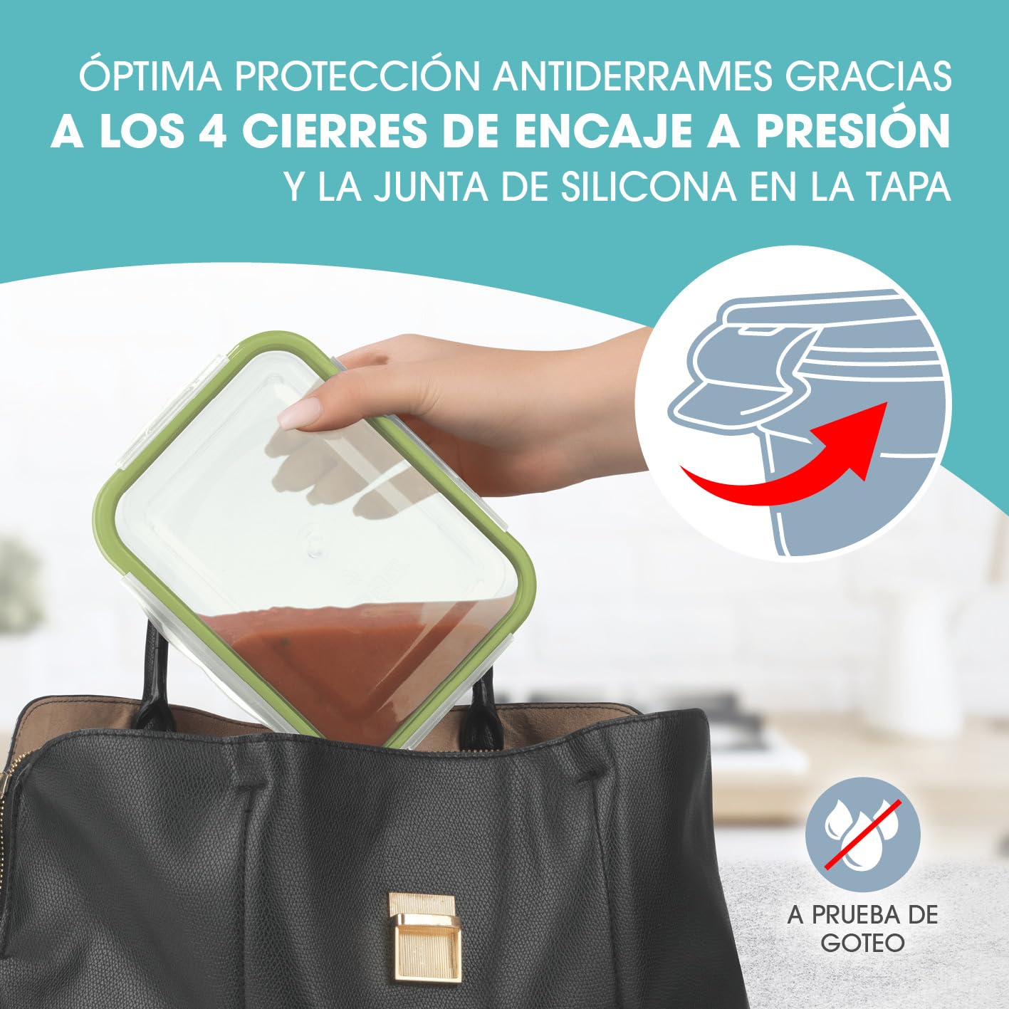 GOURMETmaxx Juego de 4 recipientes de vidrio herméticos | Aptos para el lavavajillas, el microondas y el congelador | Tapa con junta de silicona y cierre de 4 clics | Verde lima